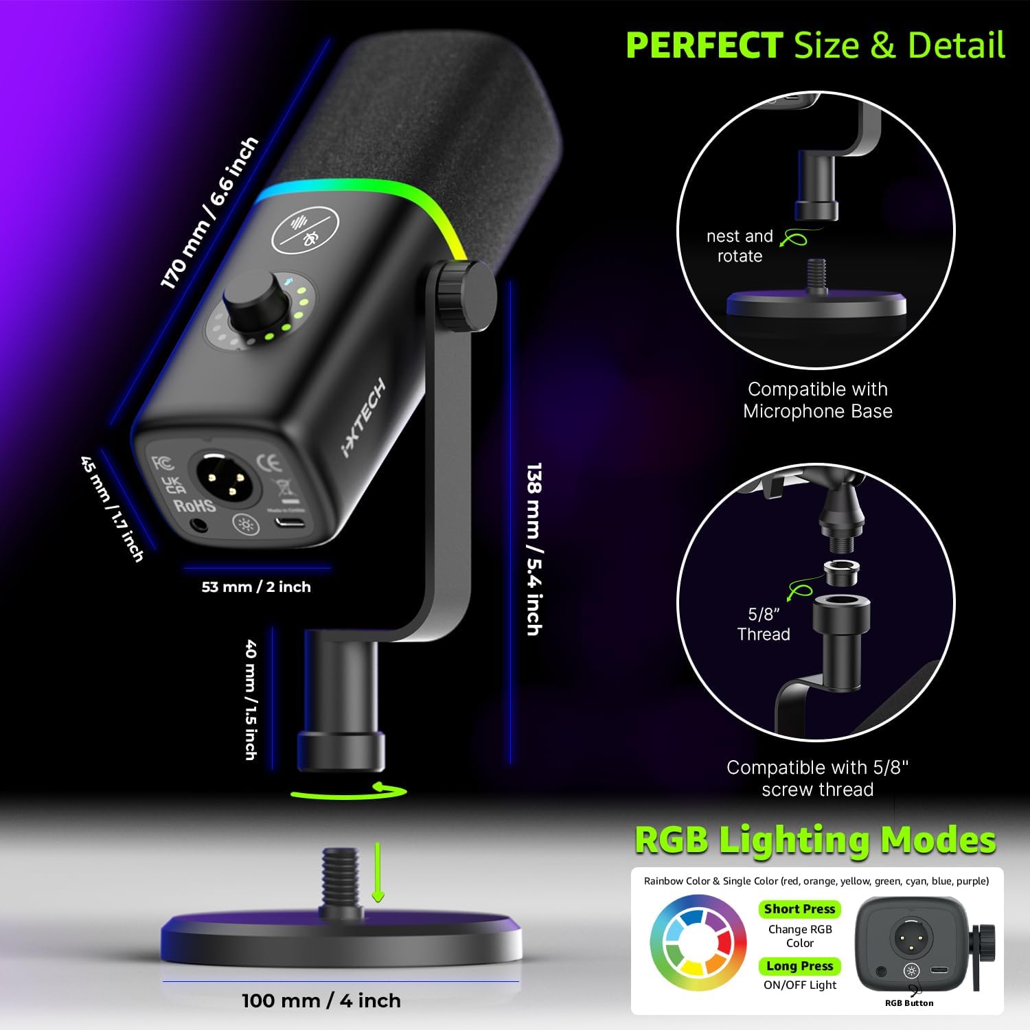MICRÓFONO USB IXTECH GAMING CON CANCELACIÓN DE RUIDO Y LUCES RGB - 5
