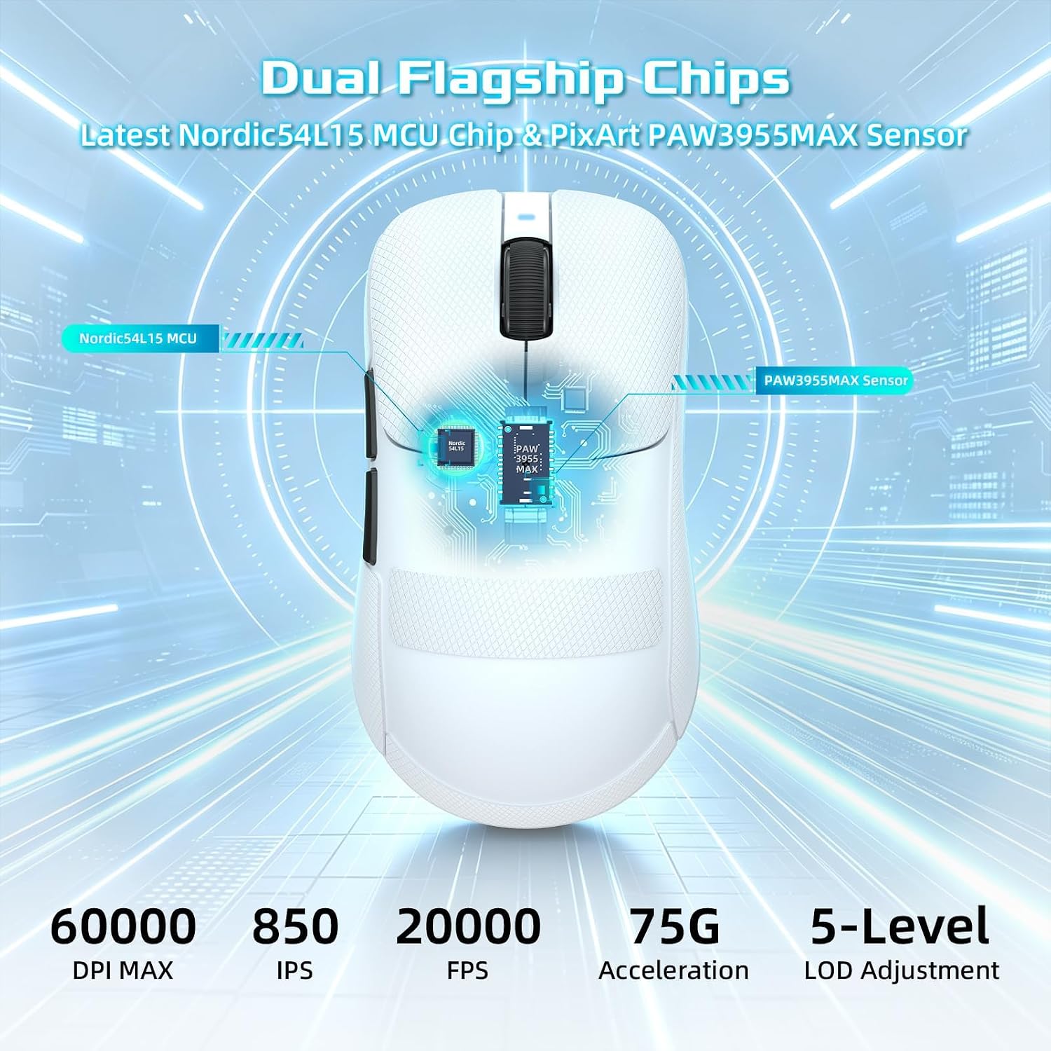 MOUSE INALÁMBRICO PARA GAMING MAMBASNAKE X ATTACK SHARK V2 AIR 60K DPI BLANCO - 4