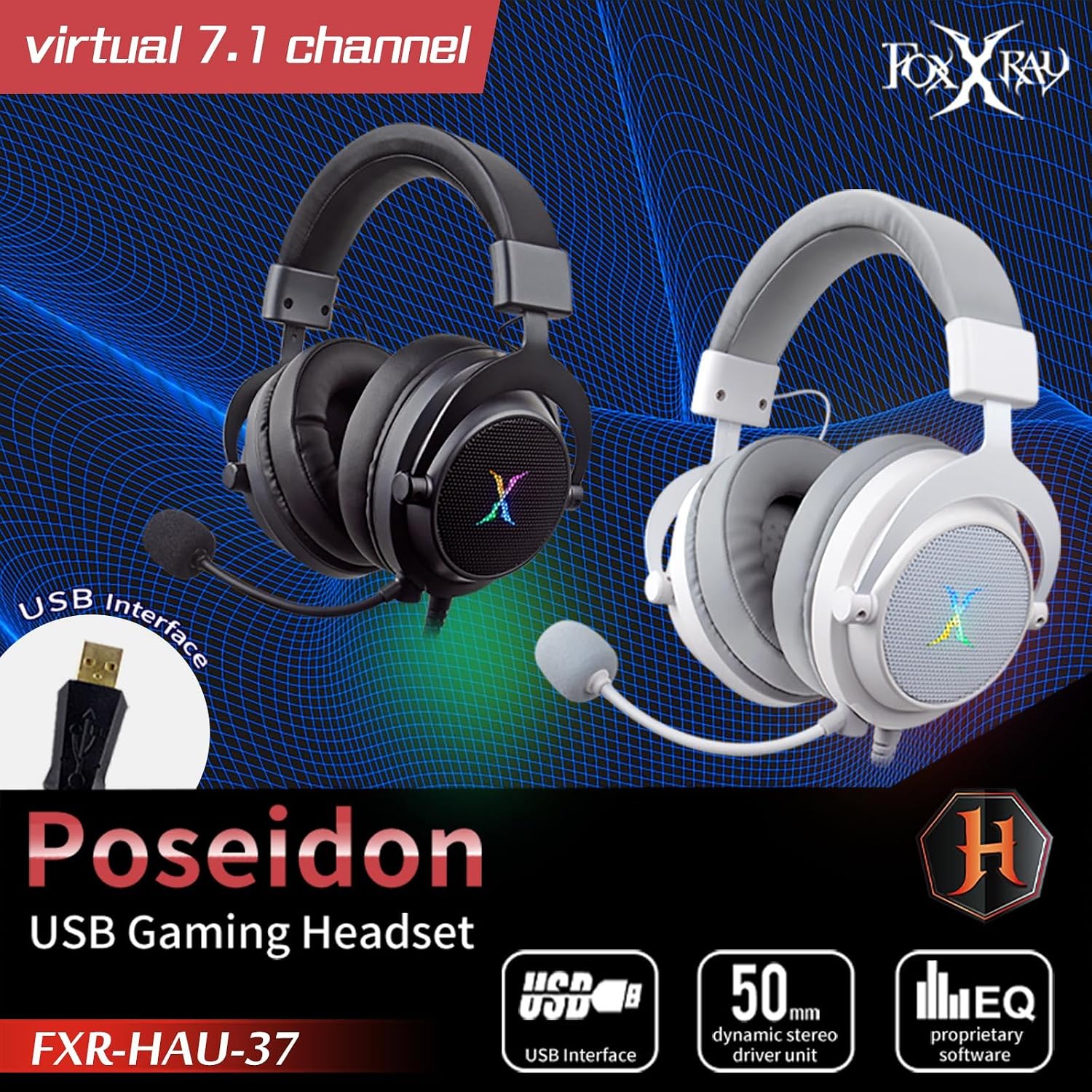 AUDÍFONOS PARA GAMING FOXXRAY HAU-37 USB CON SONIDO 7.1 Y MICRÓFONO - 2