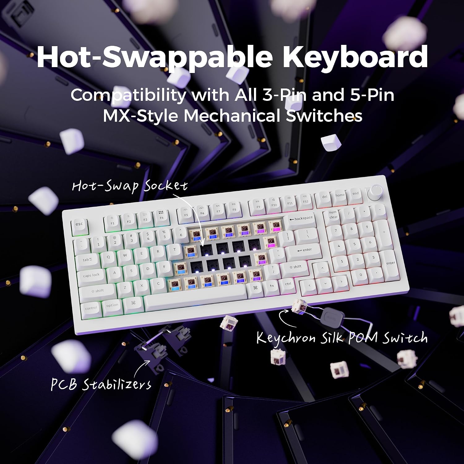 TECLADO MECÁNICO INALÁMBRICO KEYCHRON V5 ULTRA 96% BROWN SWITCH BLANCO - 4