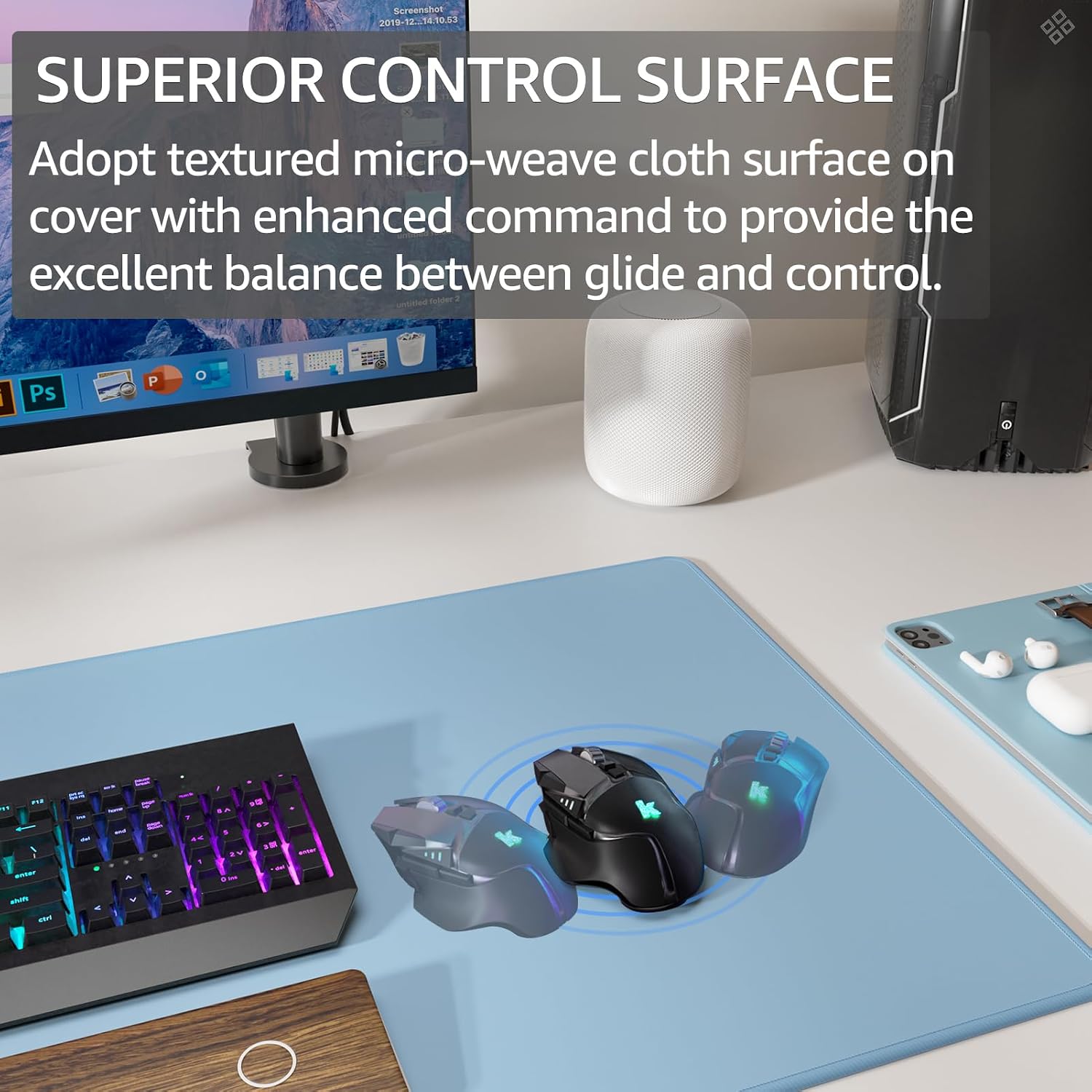 MOUSE PAD GRANDE PARA GAMING KTRIO XXL 80 X 40 CM AZUL HIELO - 2