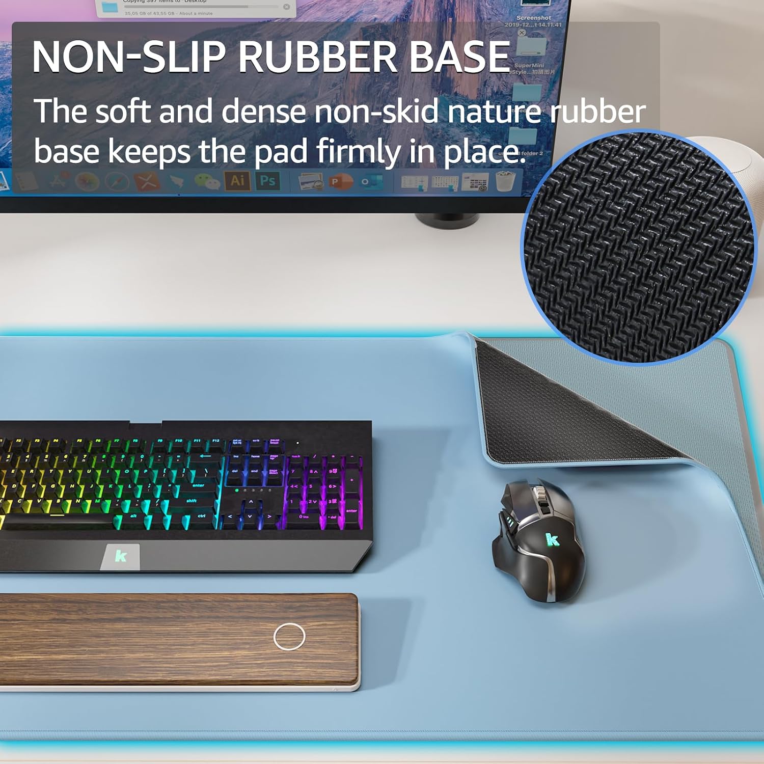 MOUSE PAD GRANDE PARA GAMING KTRIO XXL 80 X 40 CM AZUL HIELO - 4