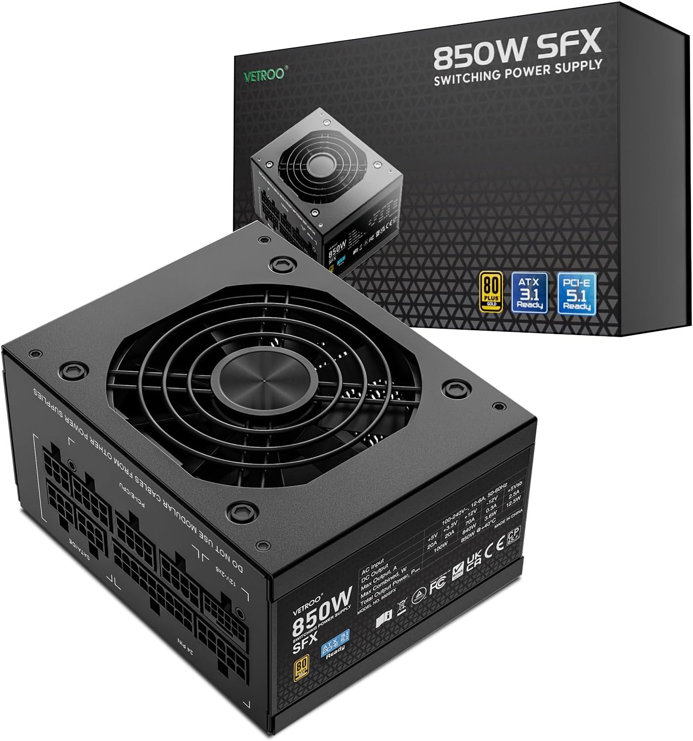 FUENTE DE PODER VETROO 850W BLACK SFX ATX 3.1 Y PCIE 5.1 - 1