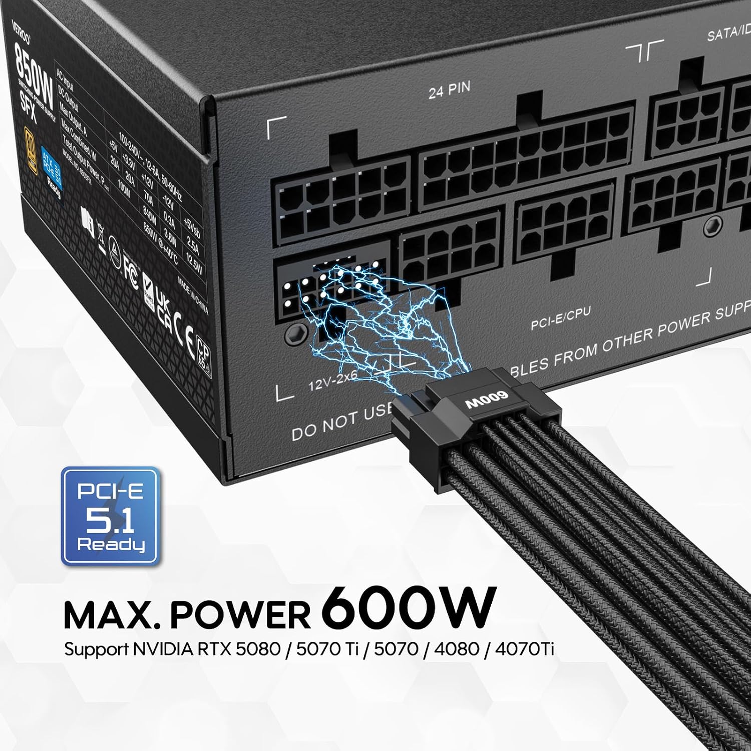 FUENTE DE PODER VETROO 850W BLACK SFX ATX 3.1 Y PCIE 5.1 - 2