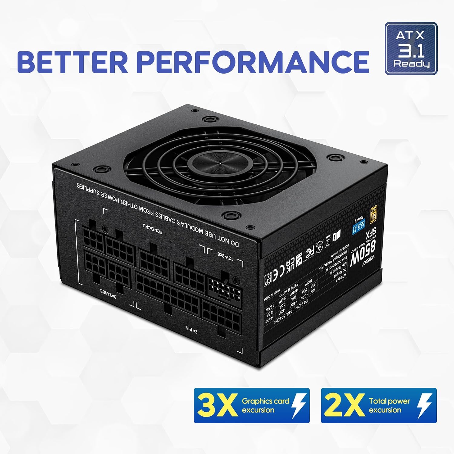 FUENTE DE PODER VETROO 850W BLACK SFX ATX 3.1 Y PCIE 5.1 - 4