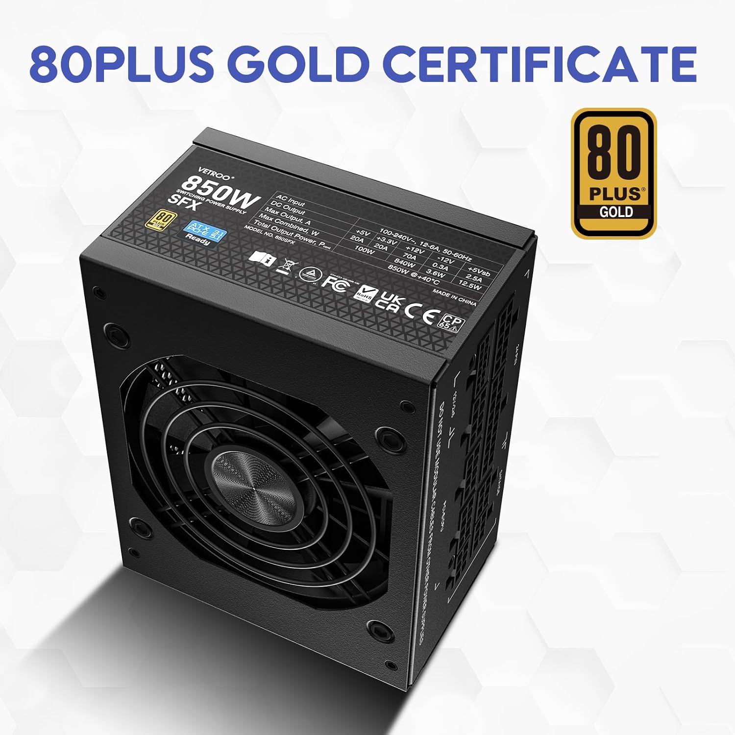 FUENTE DE PODER VETROO 850W BLACK SFX ATX 3.1 Y PCIE 5.1 - 5