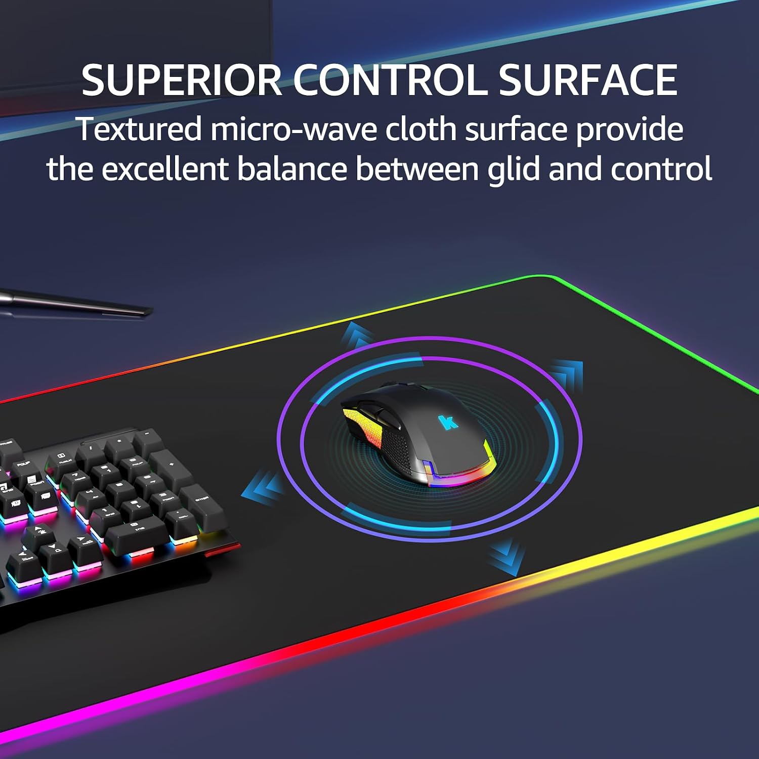 MOUSE PAD GAMER KTRIO RGB XL 80 X 30 CM NEGRO - 3