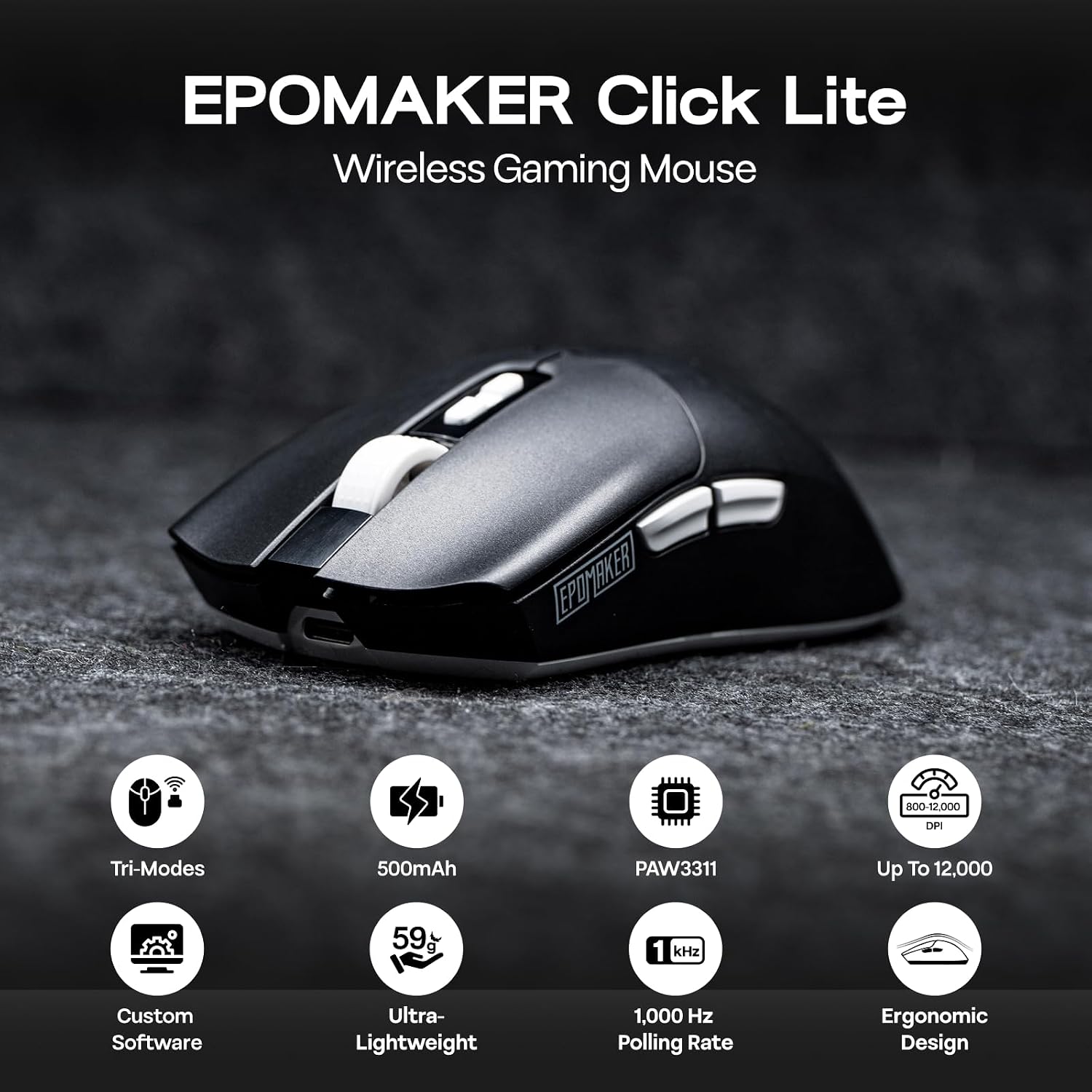 MOUSE GAMER EPOMAKER CLICK LITE INALÁMBRICO NEGRO 500MAH 59G - 2
