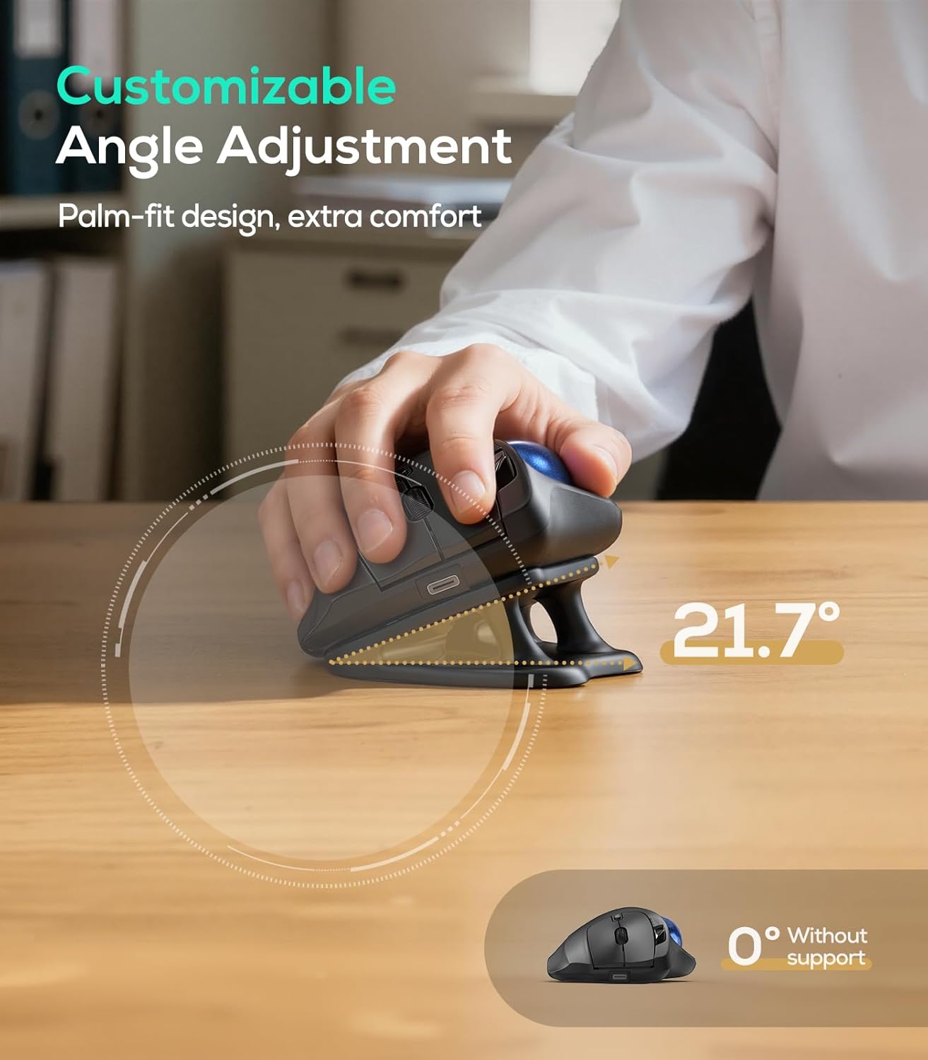 MOUSE INALÁMBRICO CON TRACKBALL ERGONÓMICO NULEA CON SOPORTE INCLINADO 21.7° - 2