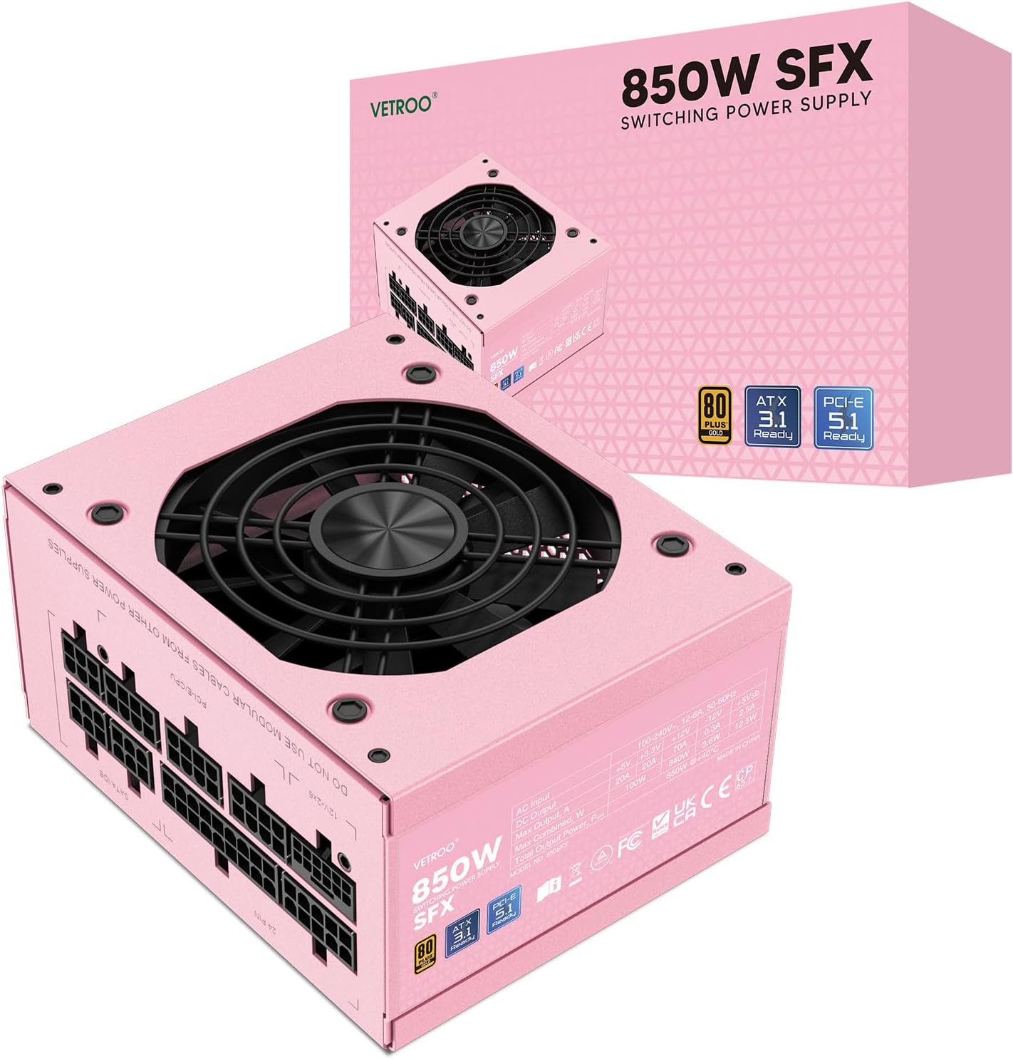 FUENTE DE PODER VETROO 850W ROSA SFX ATX 3.1 Y PCIE 5.1 - 1