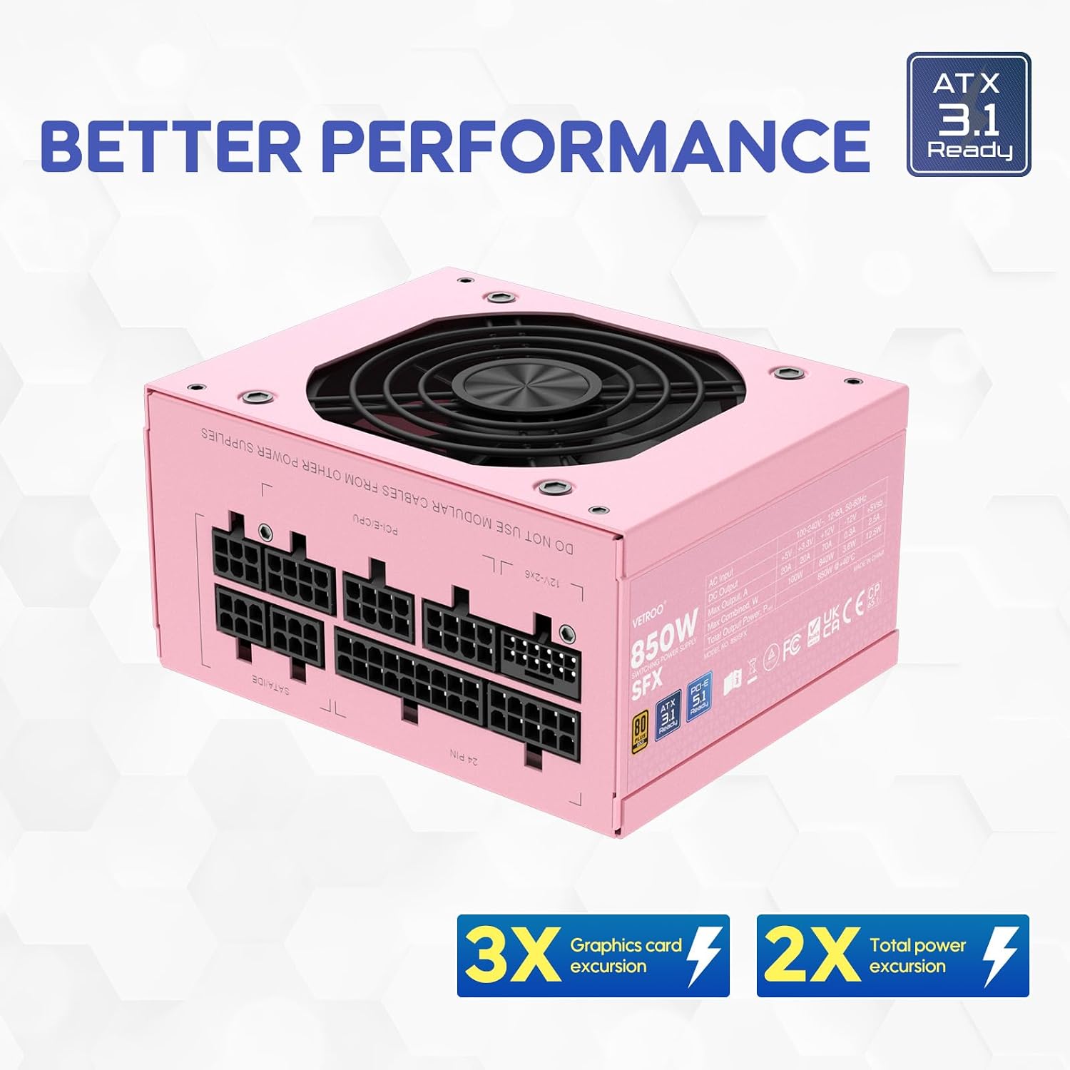 FUENTE DE PODER VETROO 850W ROSA SFX ATX 3.1 Y PCIE 5.1 - 4