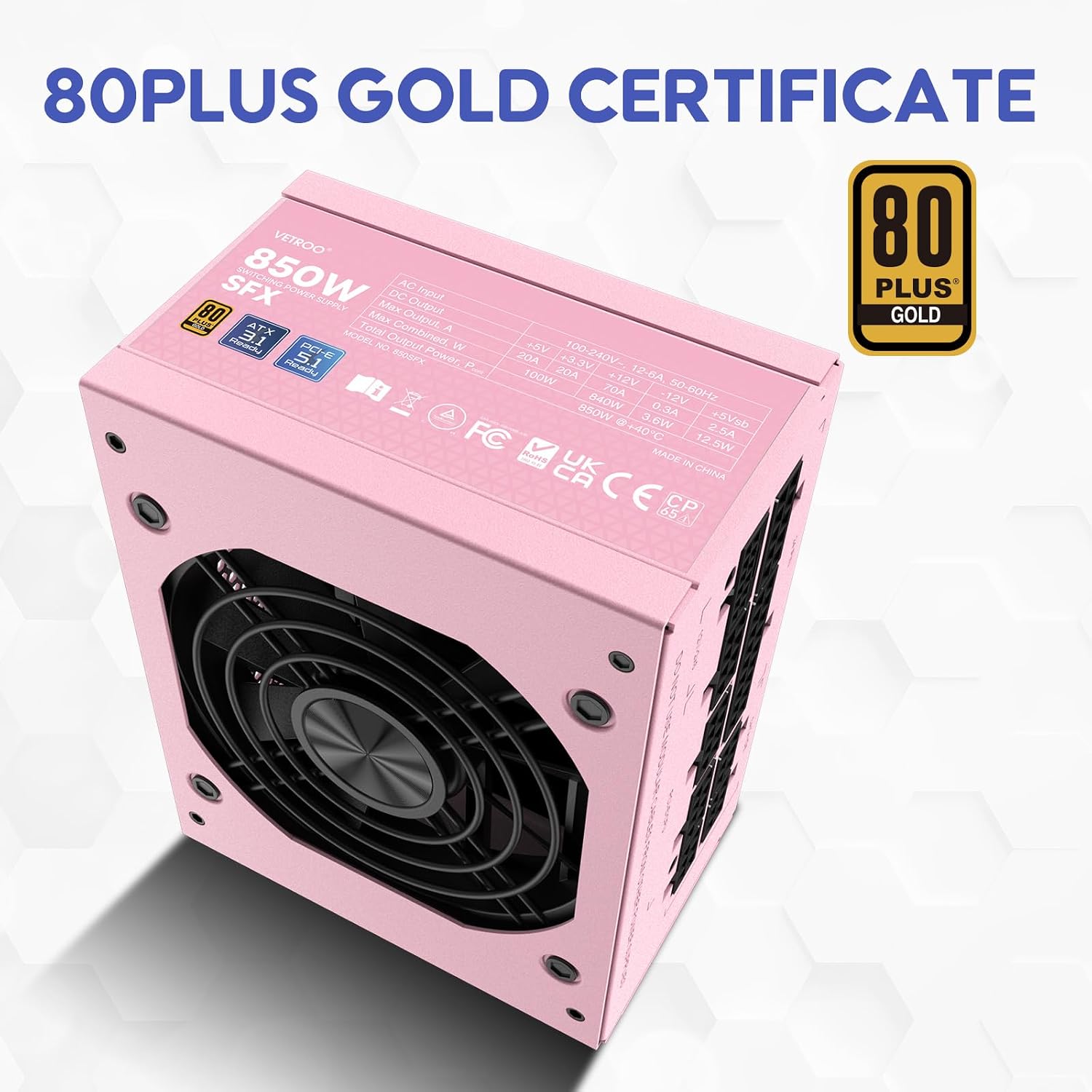 FUENTE DE PODER VETROO 850W ROSA SFX ATX 3.1 Y PCIE 5.1 - 5