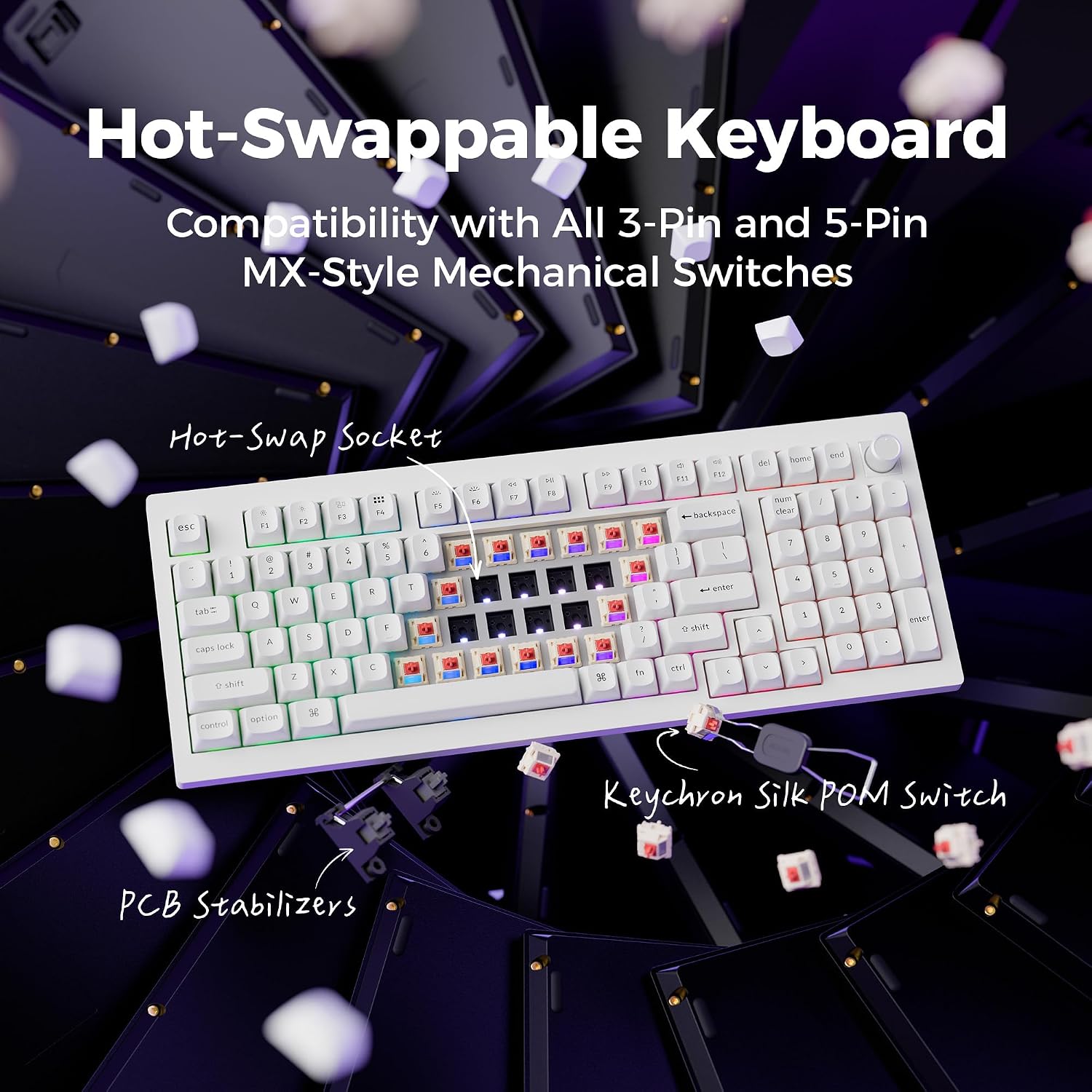 TECLADO MECÁNICO INALÁMBRICO KEYCHRON V5 ULTRA 96% RED SWITCH BLANCO - 4
