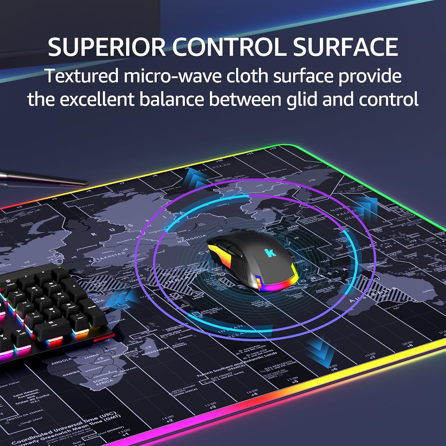 MOUSE PAD KTRIO RGB XXL MAPA MUNDIAL 80 X 40 CM - 3