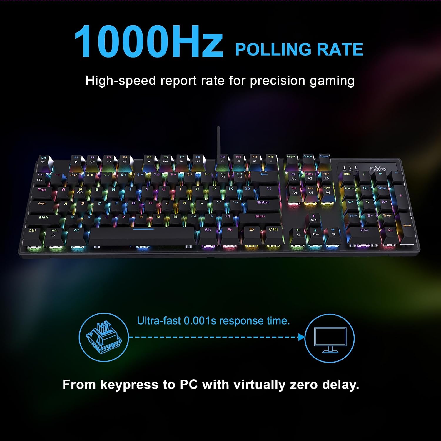 TECLADO MECÁNICO FOXXRAY HKM-88 FULL-SIZE PARA GAMING CON TECLAS PERSONALIZABLES Y RETROILUMINACIÓN RGB - 4