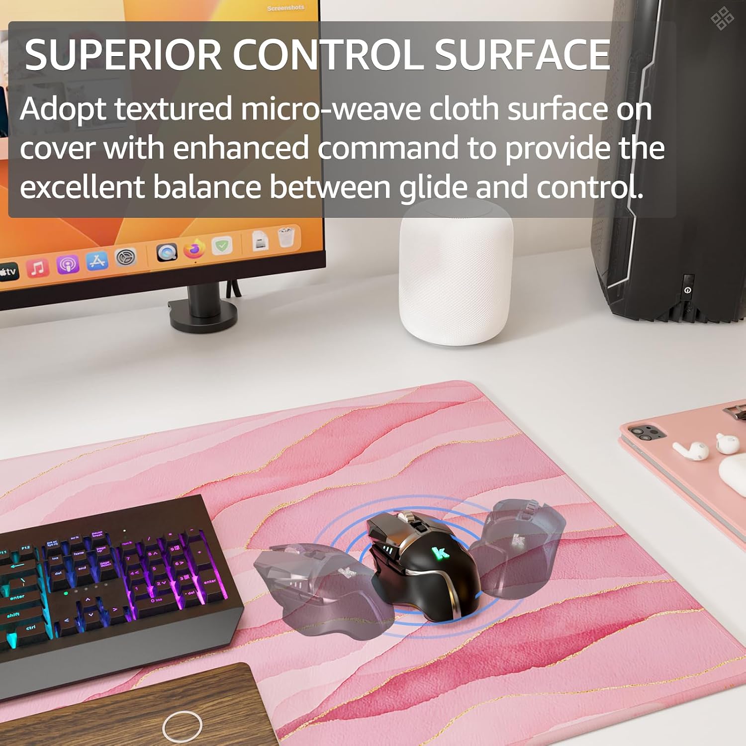 MOUSE PAD GRANDE PARA GAMING KTRIO XXL 80 X 40 CM ROSA GLOW - 2