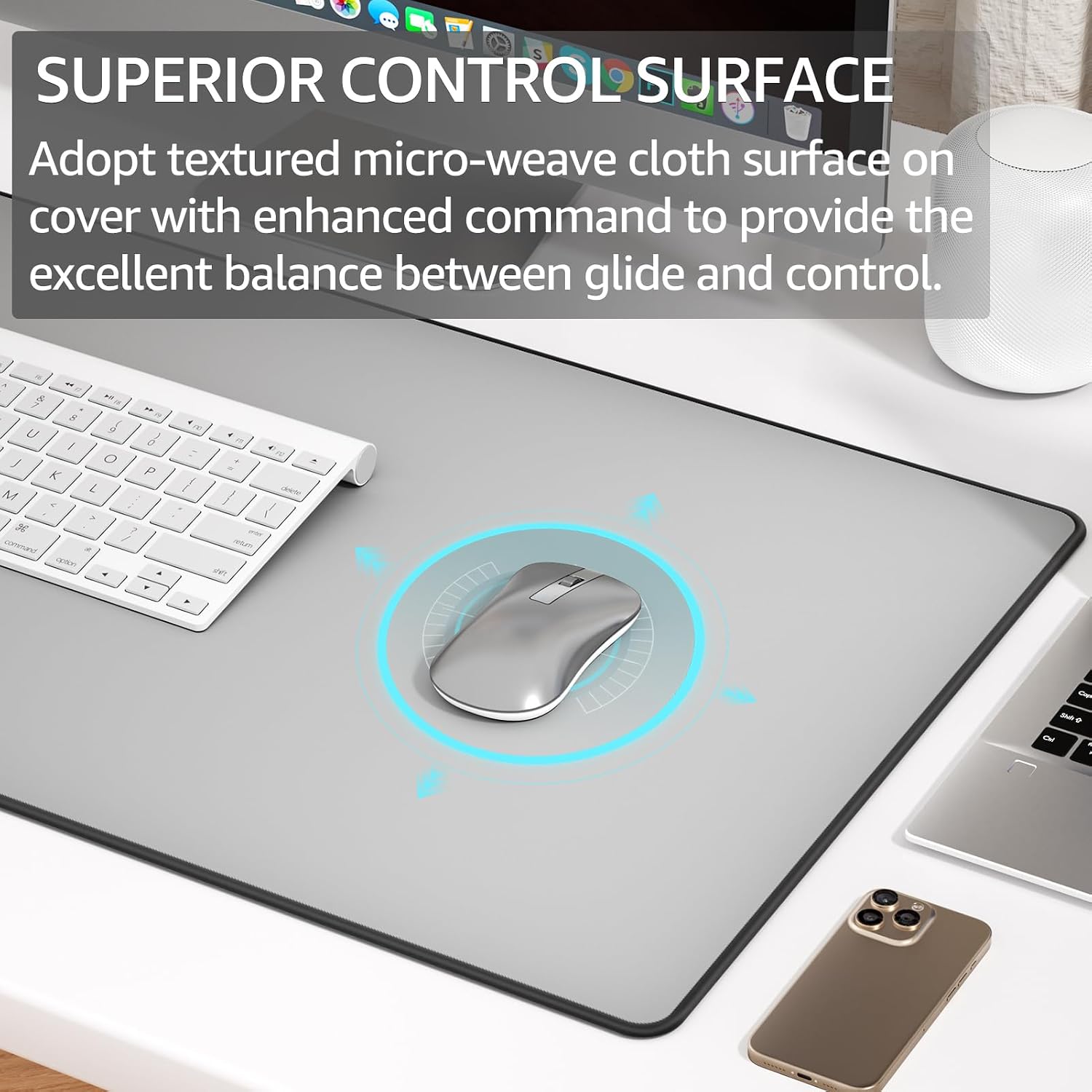 MOUSE PAD GRANDE PARA GAMING KTRIO XXL 80 X 40 CM GRIS PLATA - 2