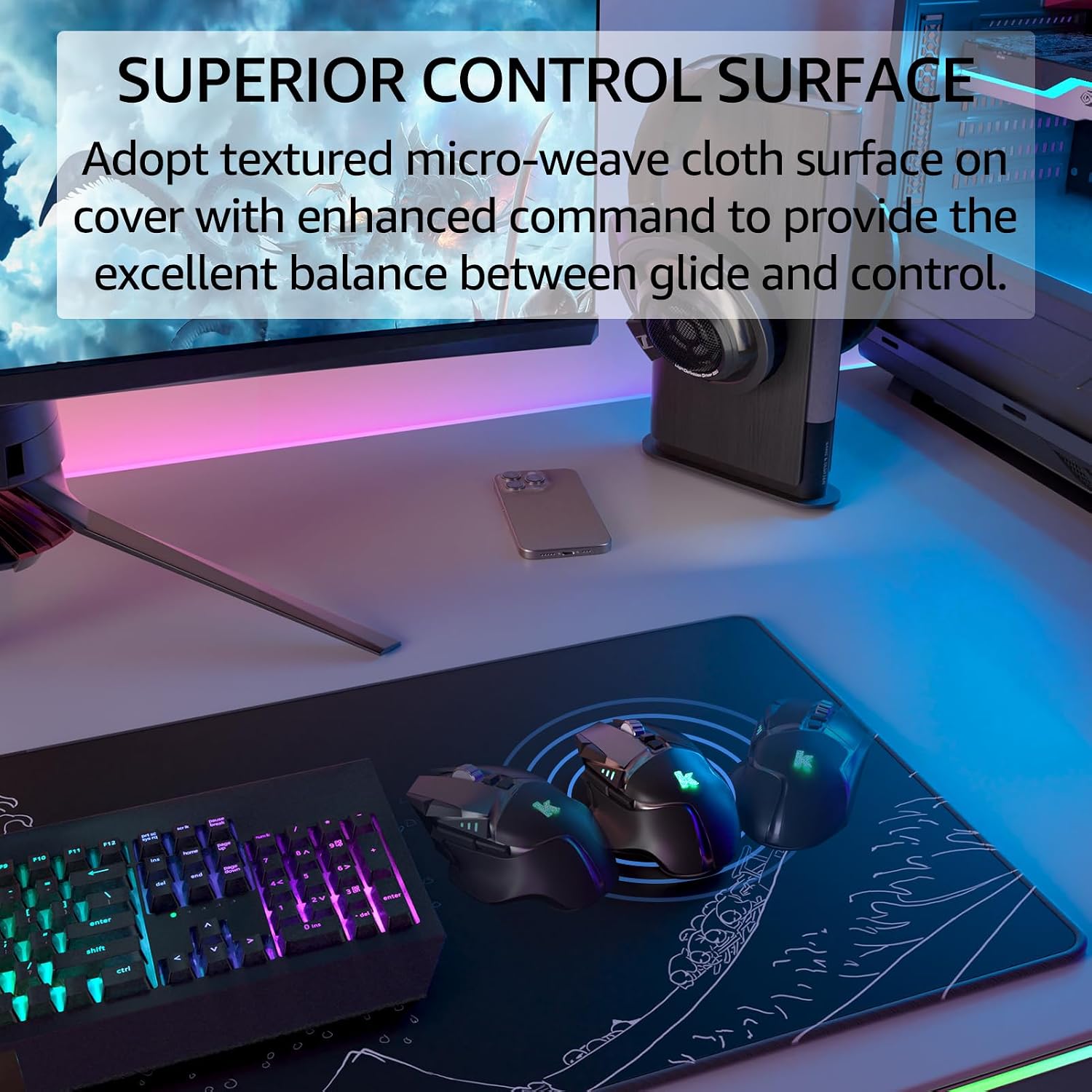 MOUSE PAD GRANDE PARA GAMING KTRIO KANAGAWA WAVE XL 80 X 30 CM - 2