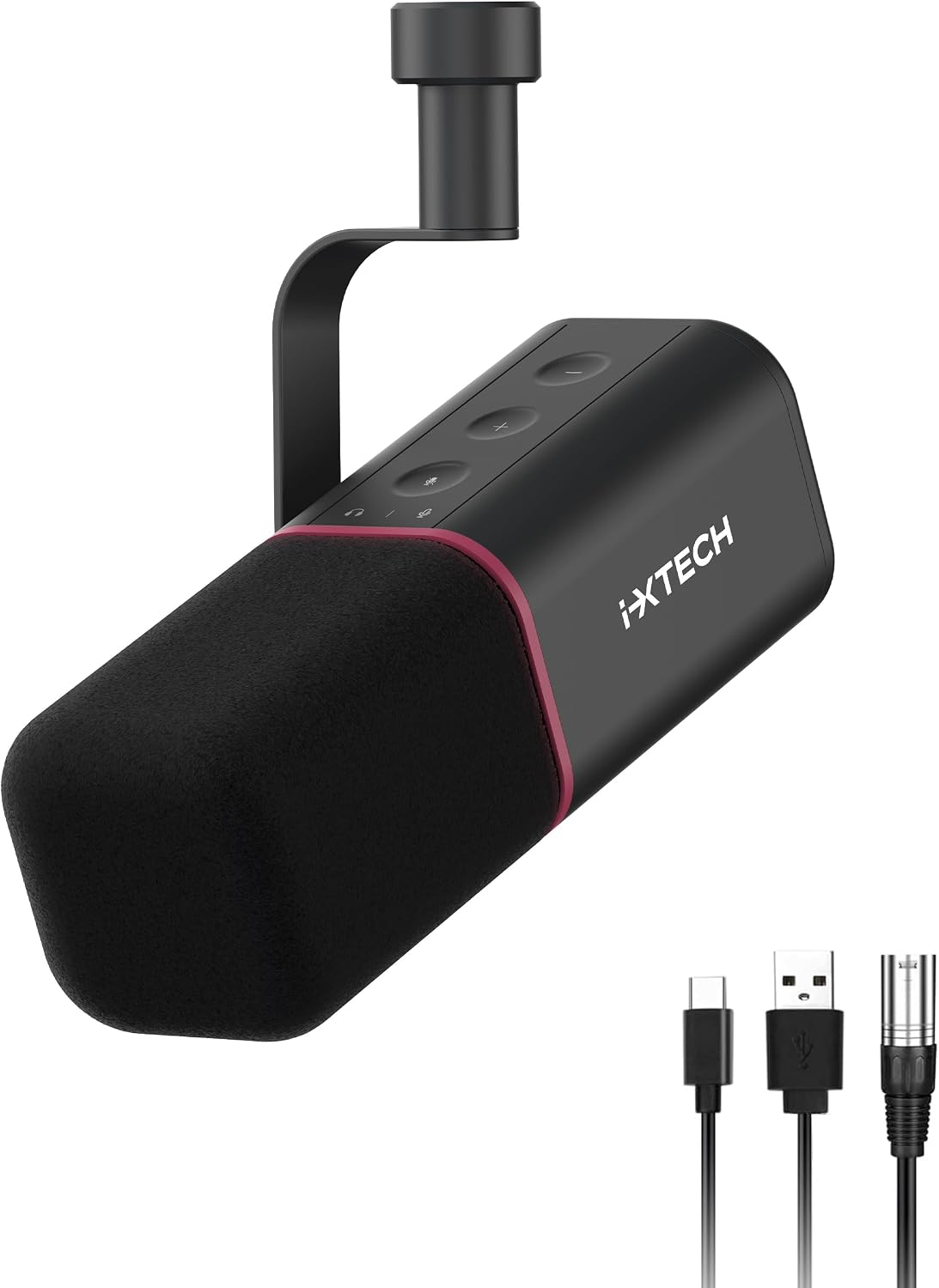 MICRÓFONO DINÁMICO CARDIOIDE IXTECH CON CUBIERTA, USB Y XLR NEGRO - 1