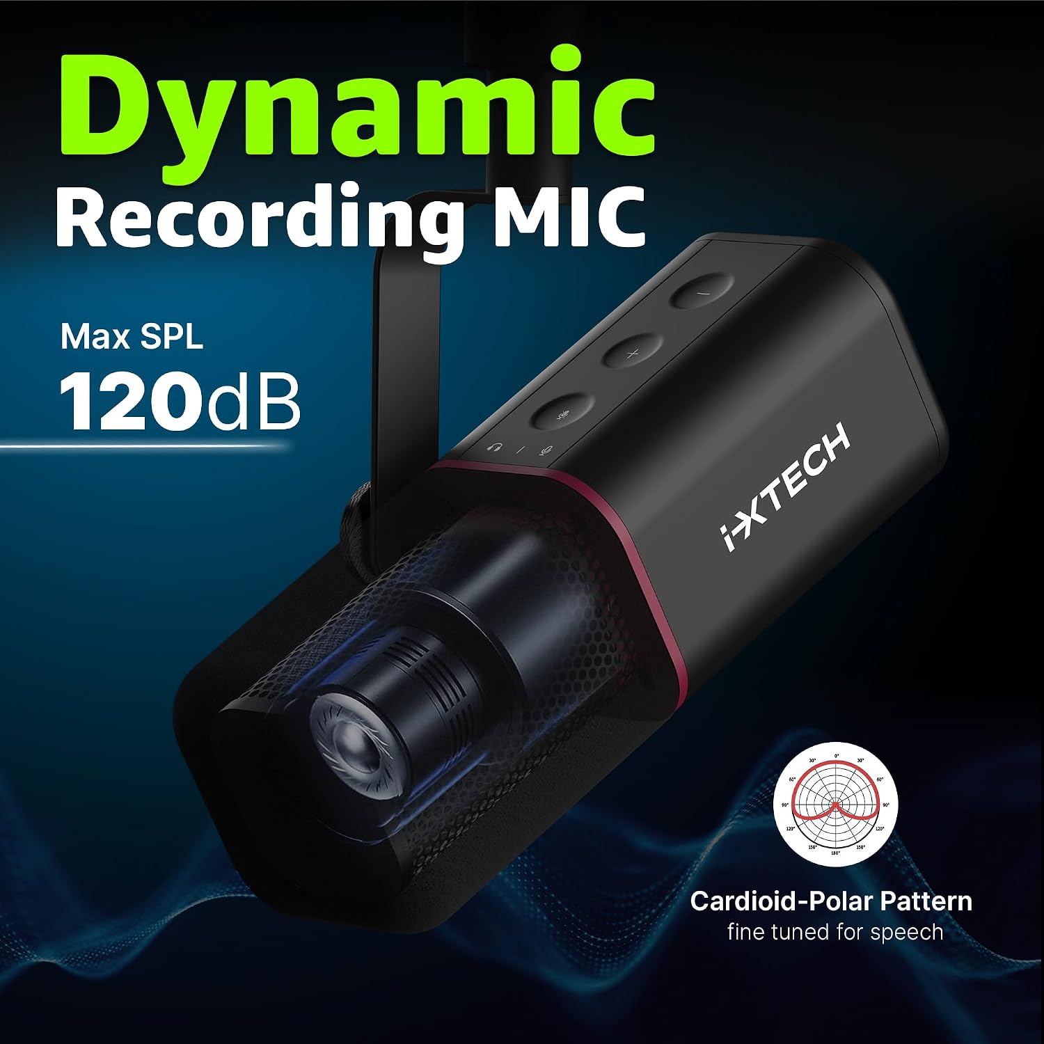 MICRÓFONO DINÁMICO CARDIOIDE IXTECH CON CUBIERTA, USB Y XLR NEGRO - 2
