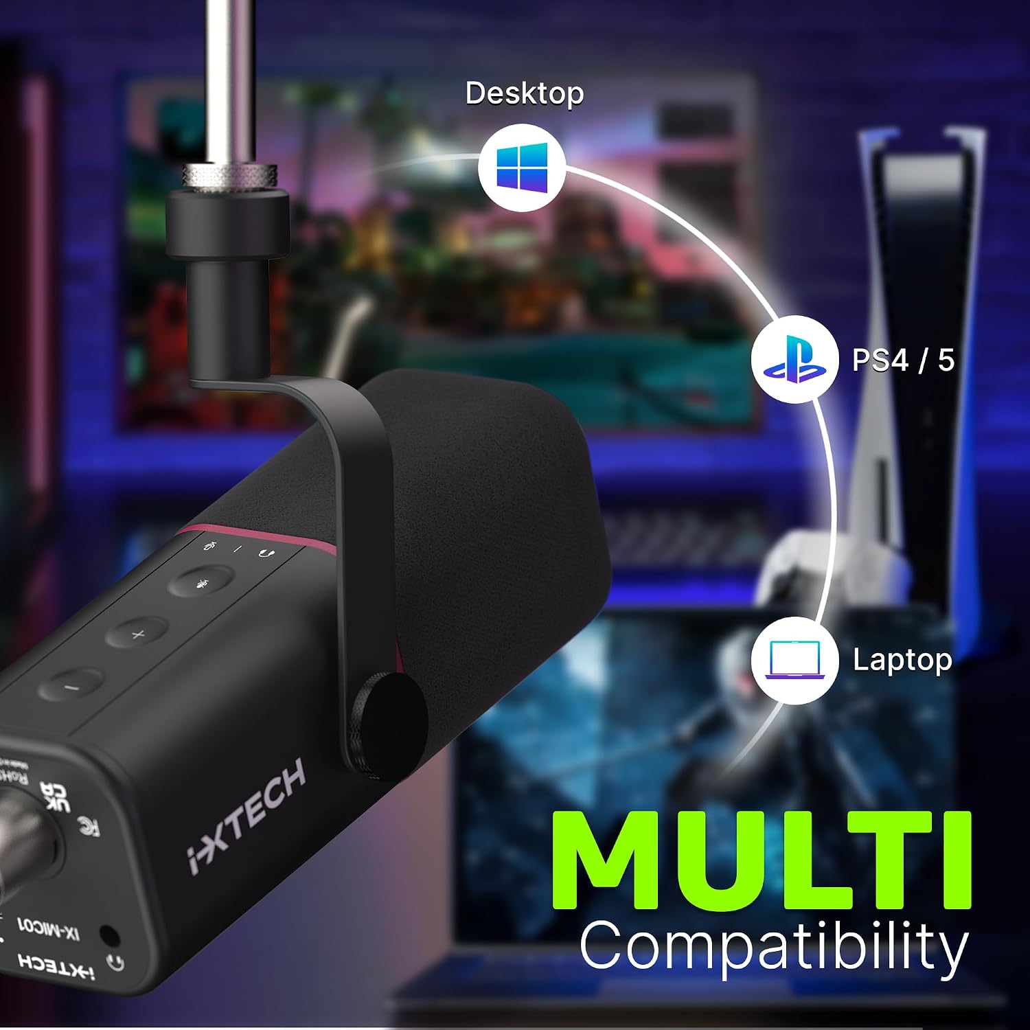 MICRÓFONO DINÁMICO CARDIOIDE IXTECH CON CUBIERTA, USB Y XLR NEGRO - 4