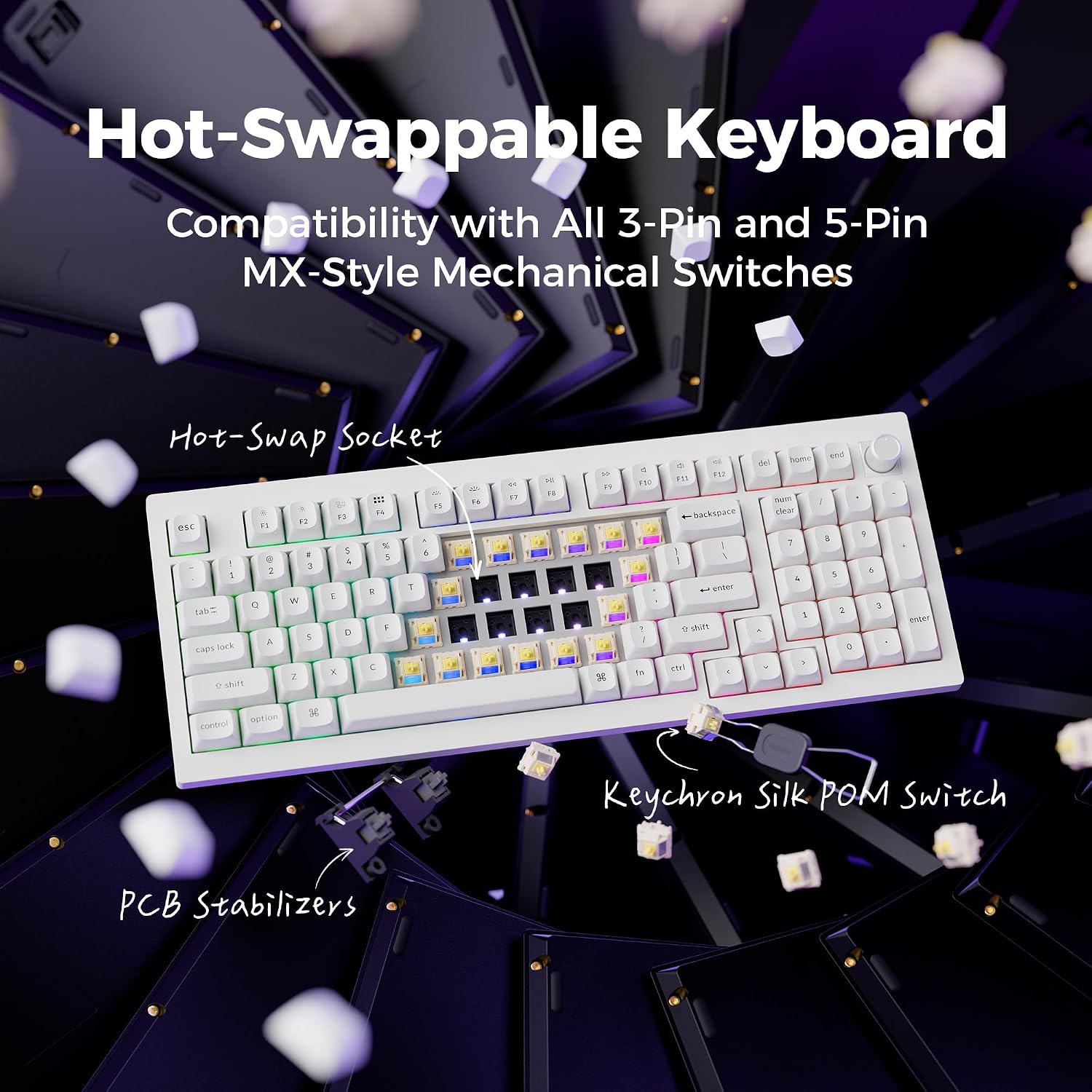TECLADO MECÁNICO INALÁMBRICO KEYCHRON V5 ULTRA 96% BANANA SWITCH BLANCO - 4