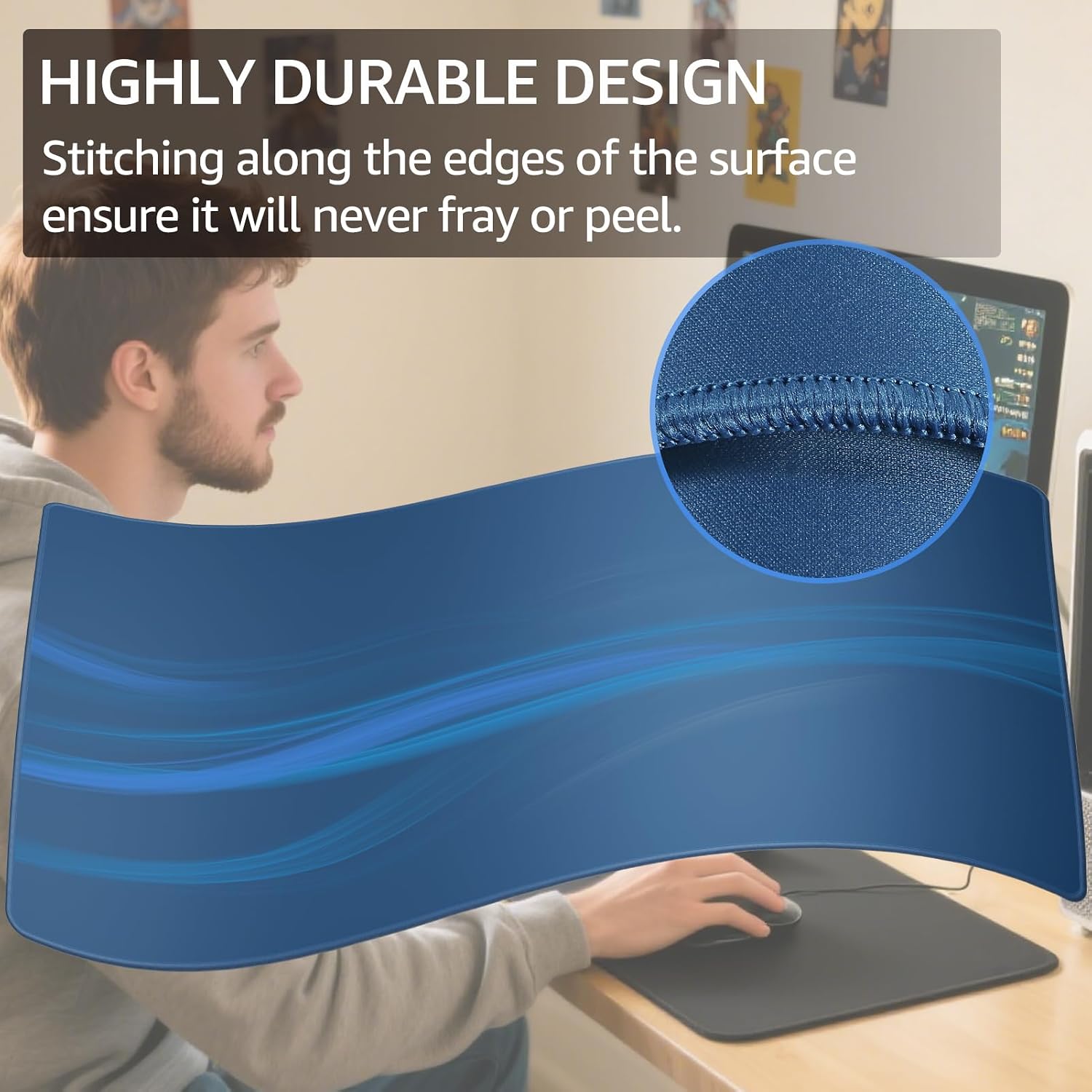 MOUSE PAD GRANDE PARA GAMING KTRIO XXL 80 X 40 CM AZUL MARINO - 3