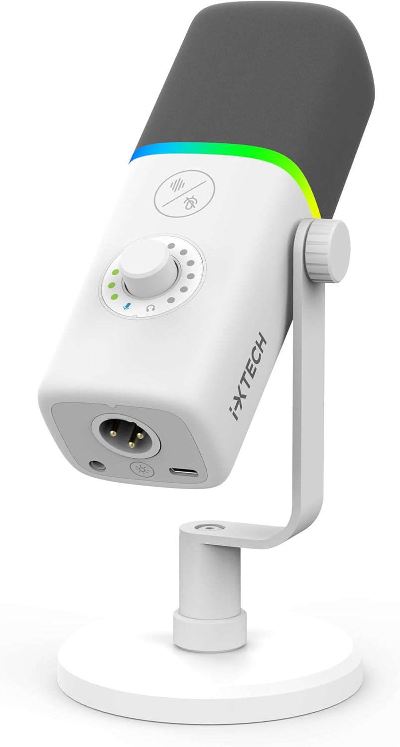 MICRÓFONO USB IXTECH GAMING CON CANCELACIÓN DE RUIDO Y LUCES RGB BLANCO - 1