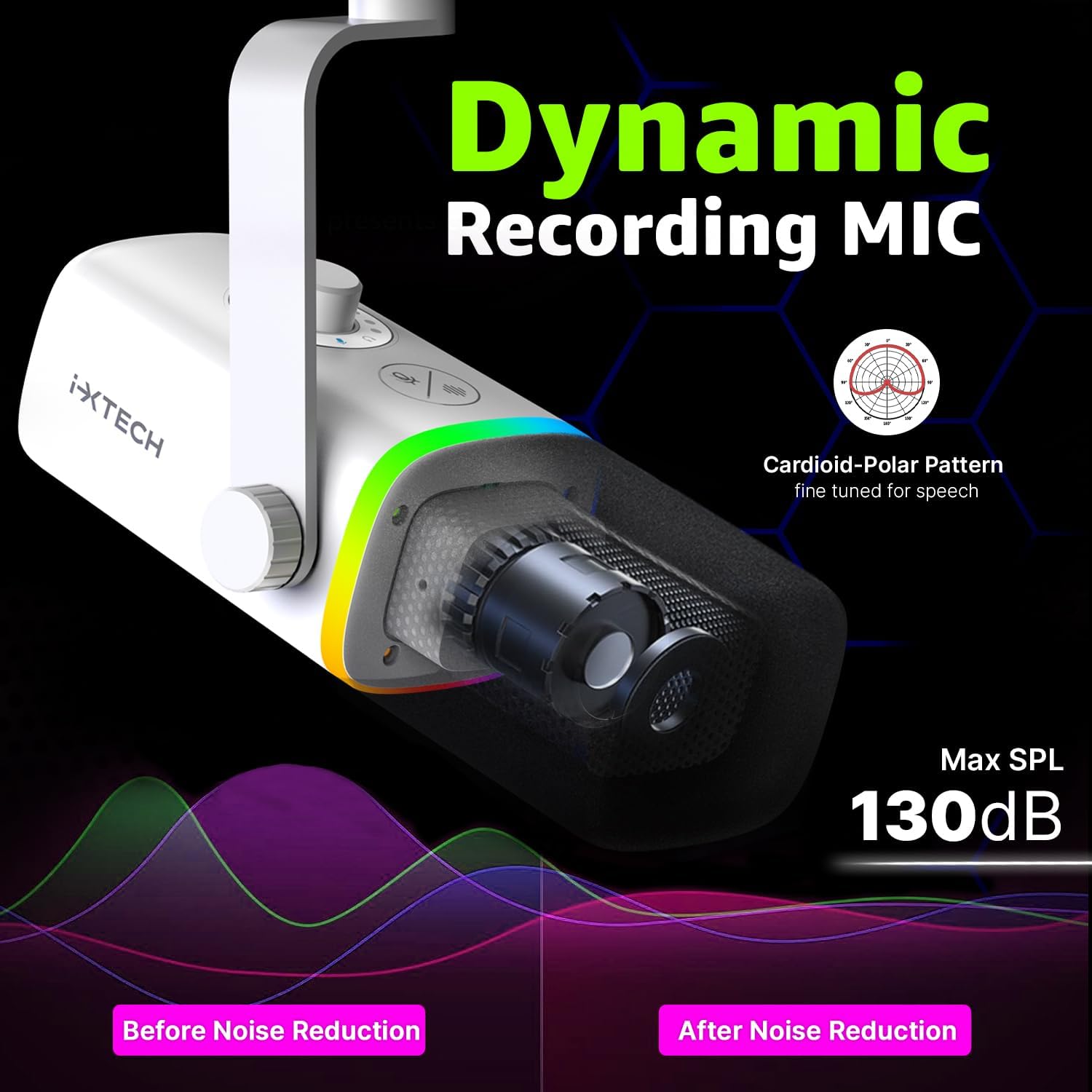 MICRÓFONO USB IXTECH GAMING CON CANCELACIÓN DE RUIDO Y LUCES RGB BLANCO - 2