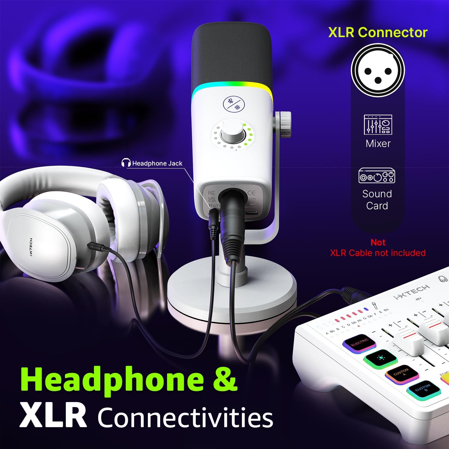 MICRÓFONO USB IXTECH GAMING CON CANCELACIÓN DE RUIDO Y LUCES RGB BLANCO - 4
