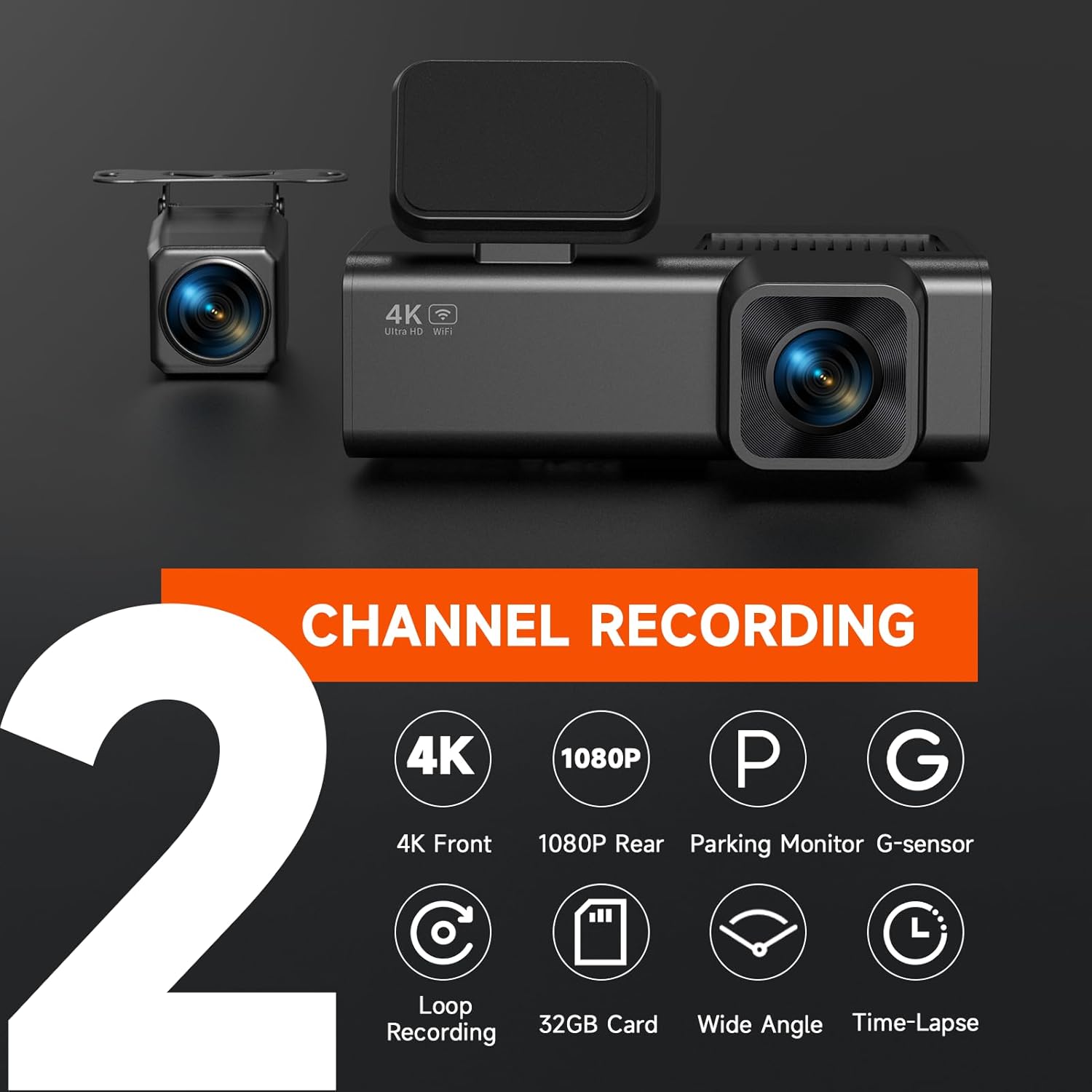 CÁMARA PARA AUTO E-YEEGER DASH CAM FRONTAL 4K Y TRASERA 1080P CON TARJETA 32GB INCLUIDA - 2