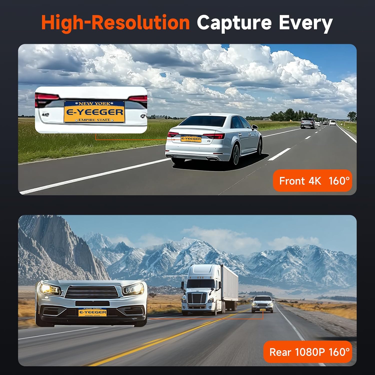 CÁMARA PARA AUTO E-YEEGER DASH CAM FRONTAL 4K Y TRASERA 1080P CON TARJETA 32GB INCLUIDA - 3