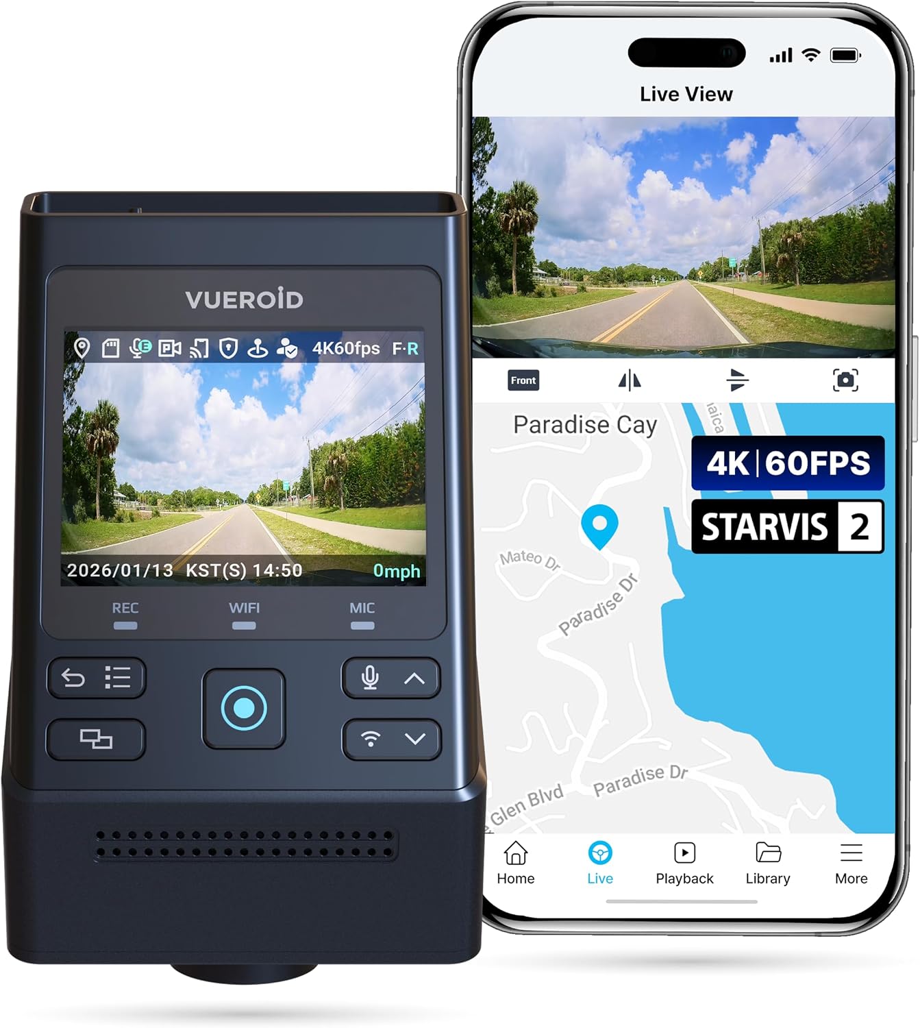CÁMARA PARA AUTO VUEROID S1 4K 60FPS CON WIFI Y GPS - 1