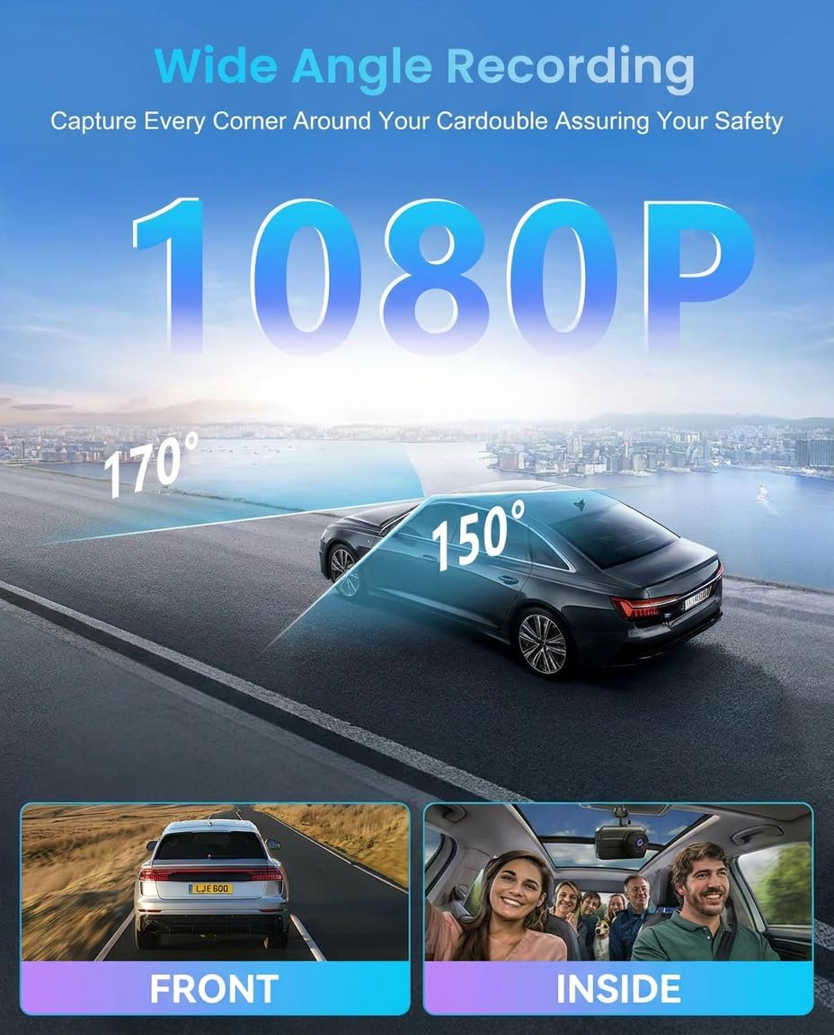 CÁMARA PARA CARRO WKREUOAR DASH CAM FRONTAL E INTERIOR NEGRA - 2