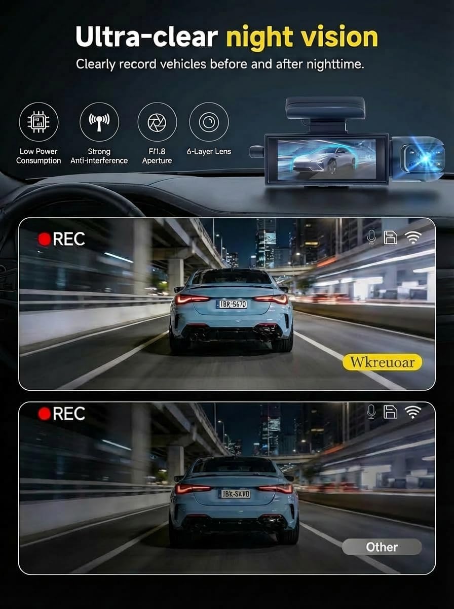 CÁMARA PARA CARRO WKREUOAR DASH CAM FRONTAL E INTERIOR NEGRA - 4