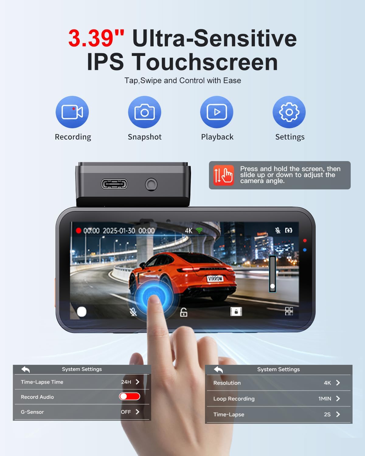 CÁMARA PARA AUTO WINAIL X5 DUAL DASH CAM 4K FRONTAL Y 2.5K TRASERA CON TARJETA 64GB - 3