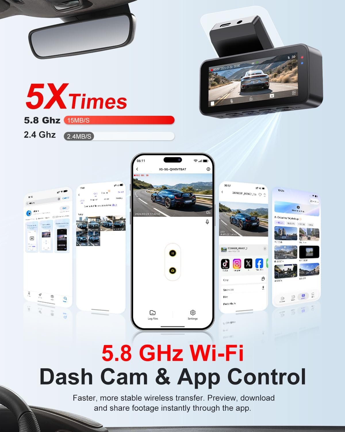 CÁMARA PARA AUTO WINAIL X5 DUAL DASH CAM 4K FRONTAL Y 2.5K TRASERA CON TARJETA 64GB - 4