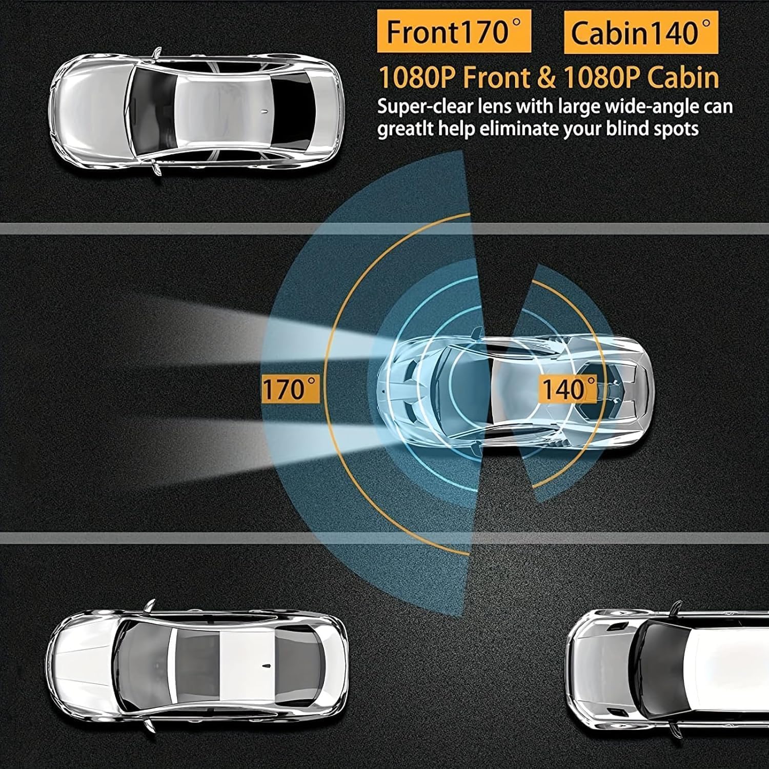 CÁMARA PARA AUTO WKREUOAR DASH CAM FRONTAL E INTERIOR CON TARJETA 64GB VISIÓN NOCTURNA Y SENSOR G - 2
