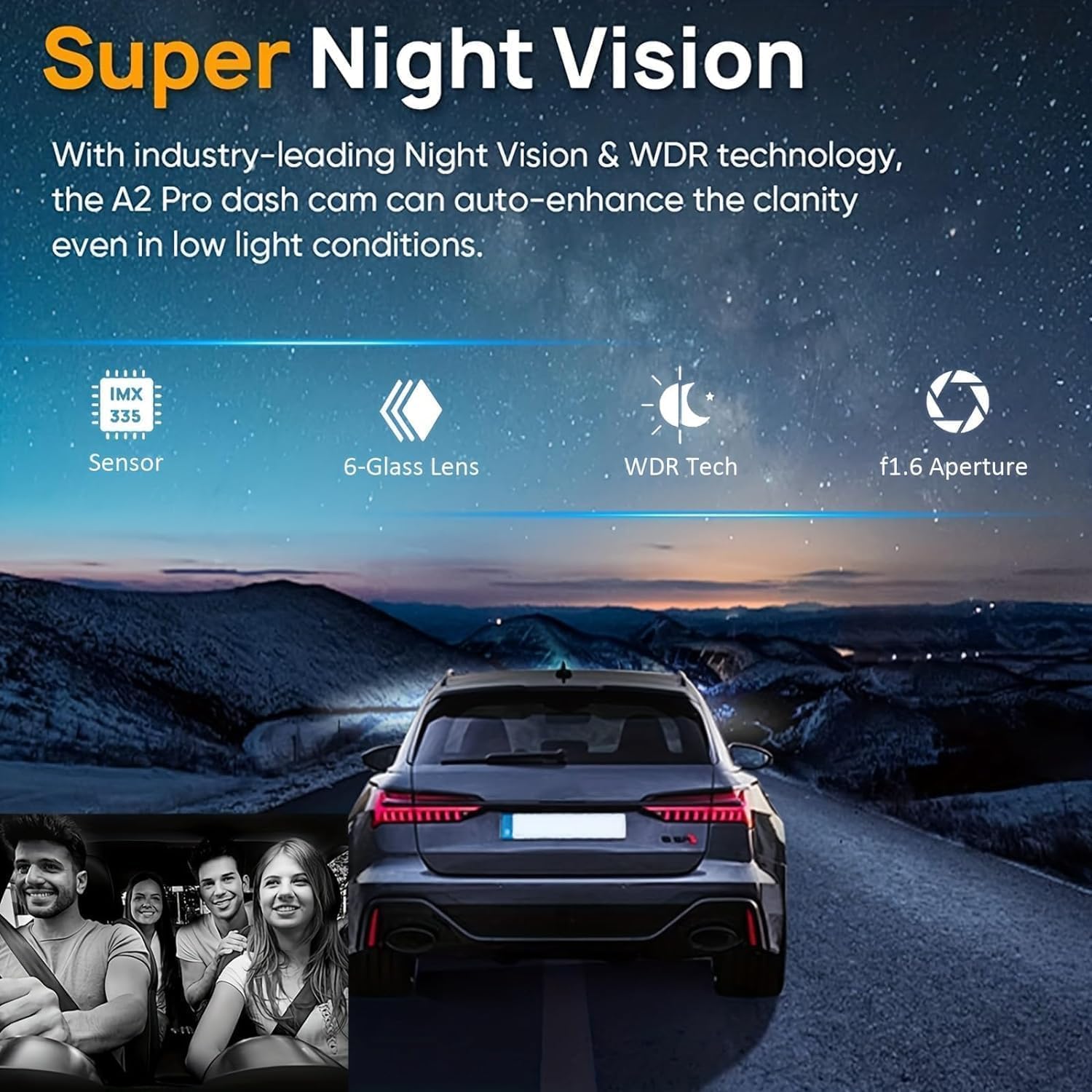 CÁMARA PARA AUTO WKREUOAR DASH CAM FRONTAL E INTERIOR CON TARJETA 64GB VISIÓN NOCTURNA Y SENSOR G - 3