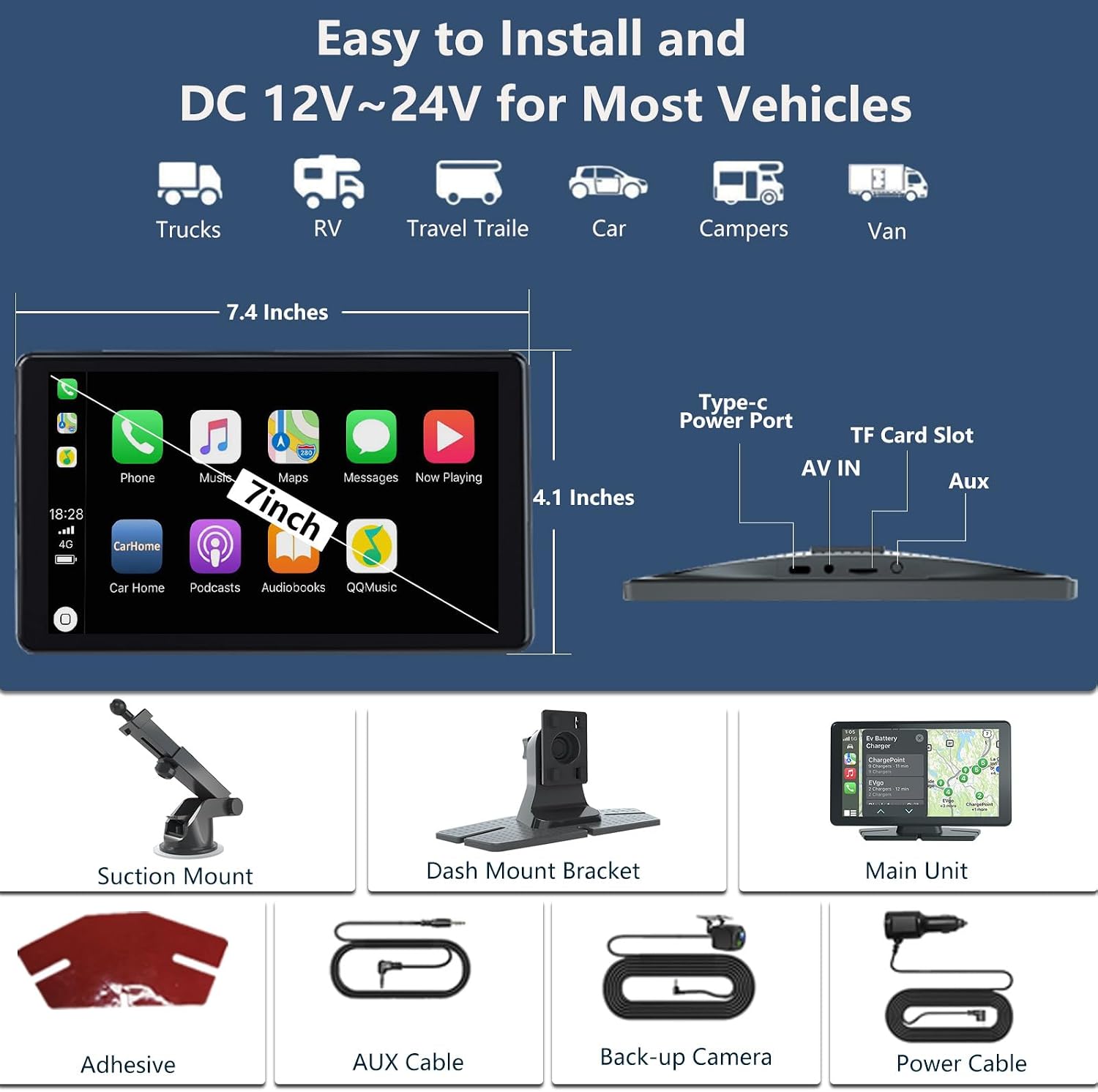 PANTALLA CARPLAY VNEIMQN 7' HD PORTÁTIL INALÁMBRICA PARA AUTO CON ANDROID AUTO Y APPLE CARPLAY - 2
