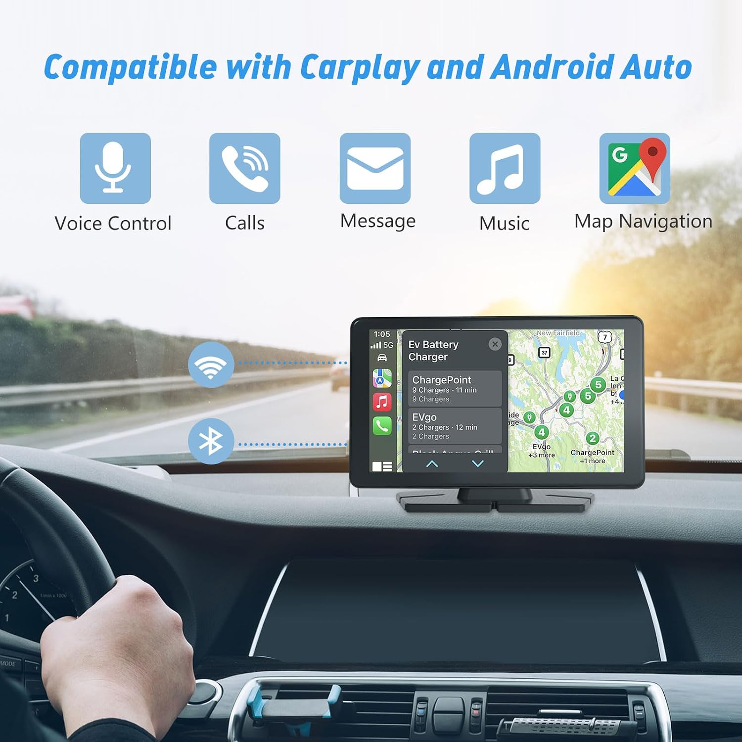 PANTALLA CARPLAY VNEIMQN 7' HD PORTÁTIL INALÁMBRICA PARA AUTO CON ANDROID AUTO Y APPLE CARPLAY - 3