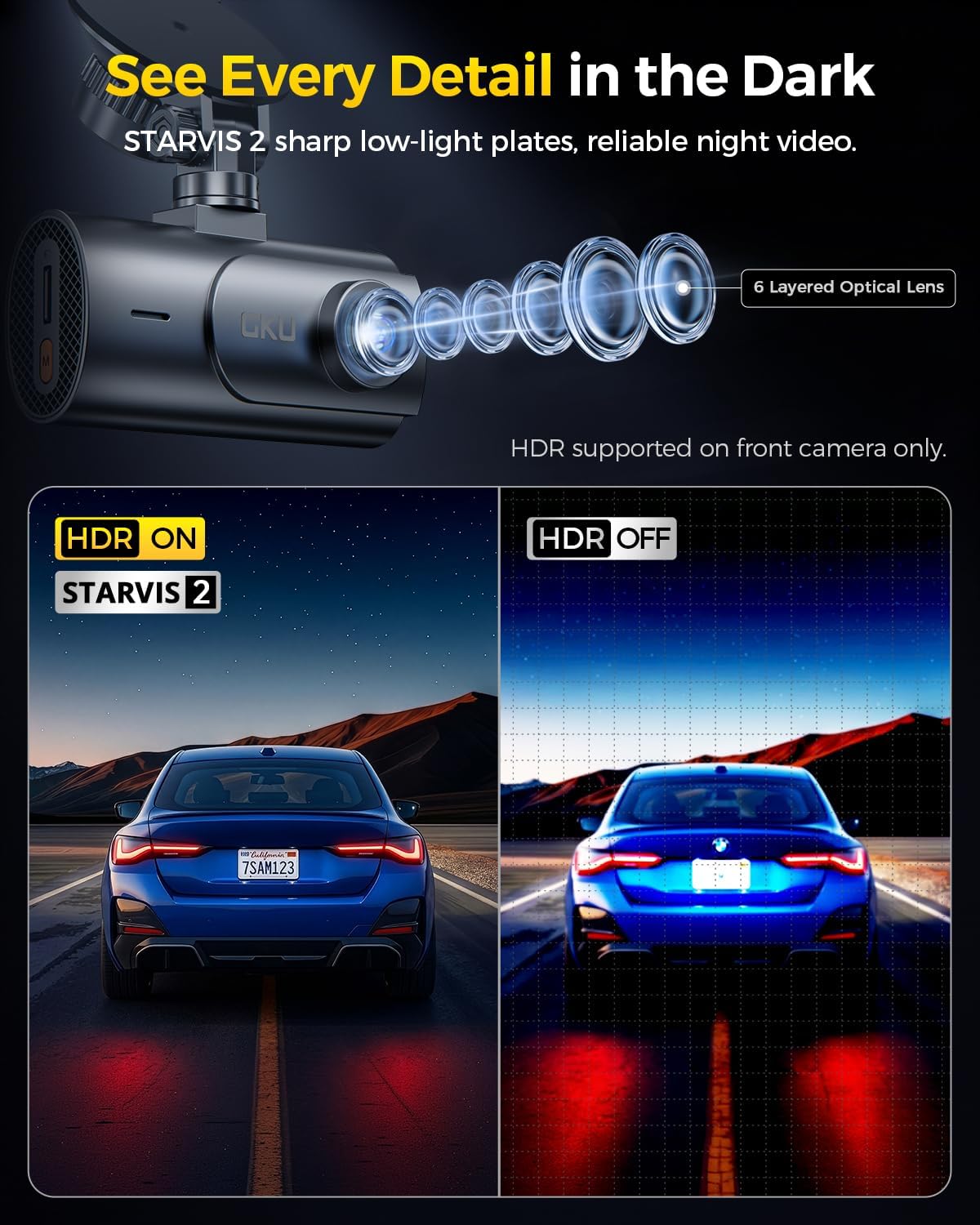 CÁMARA PARA AUTO GKU D600 PRO MAX 4K FRONTAL Y 1080P TRASERA CON SENSOR STARVIS 2 - 4