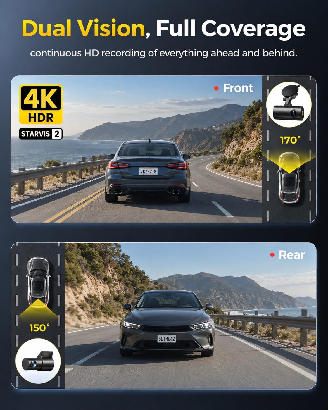 CÁMARA PARA AUTO GKU D600 PRO MAX DUAL 4K FRONTAL Y 1080P TRASERA CON TARJETA 64GB - 3