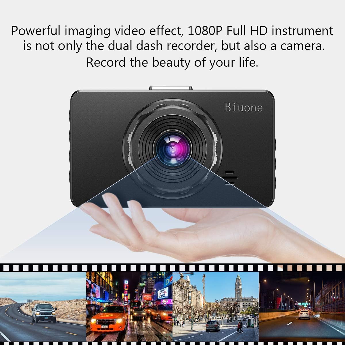 CÁMARA PARA AUTO BIUONE DASH CAM FRONTAL Y TRASERA 1080P CON TARJETA 32GB - 3