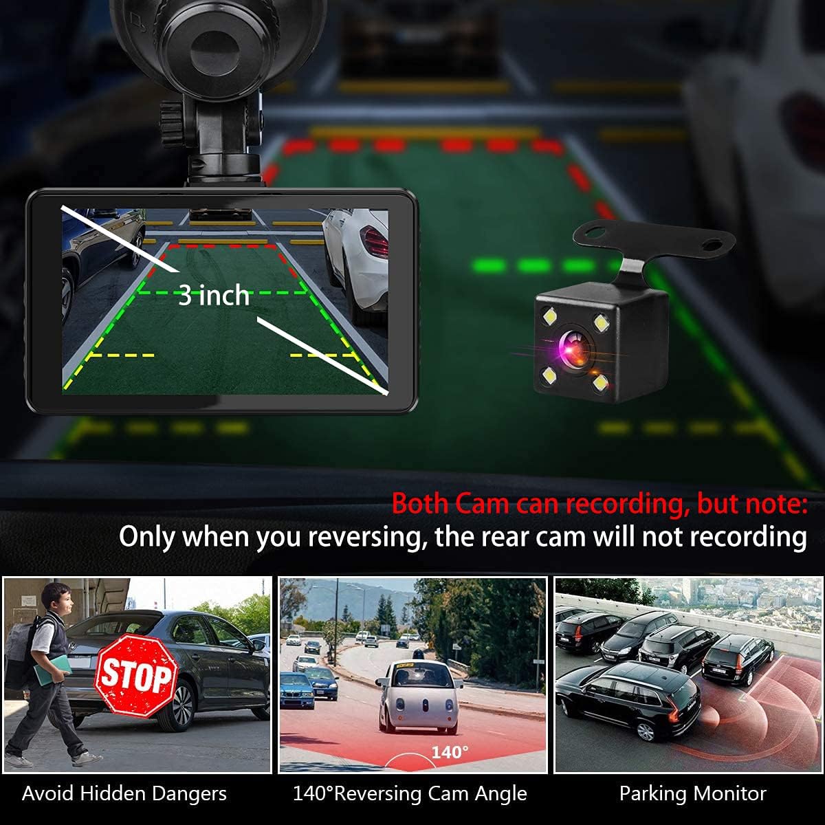 CÁMARA PARA AUTO BIUONE DASH CAM FRONTAL Y TRASERA 1080P CON TARJETA 32GB - 4