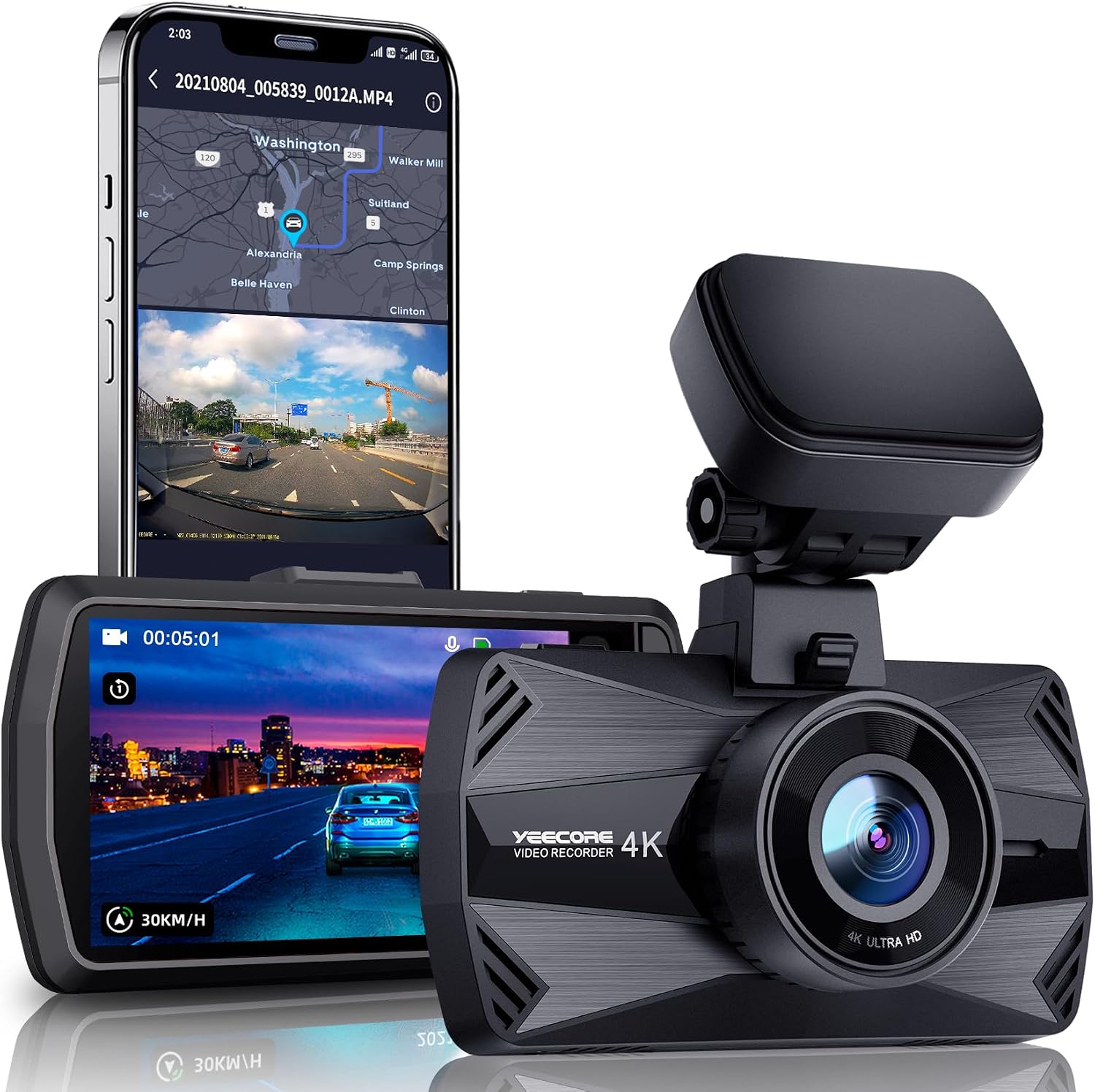 CÁMARA PARA AUTO YEECORE D21 DASH CAM 4K CON WIFI 5.8GHZ Y GPS - 1