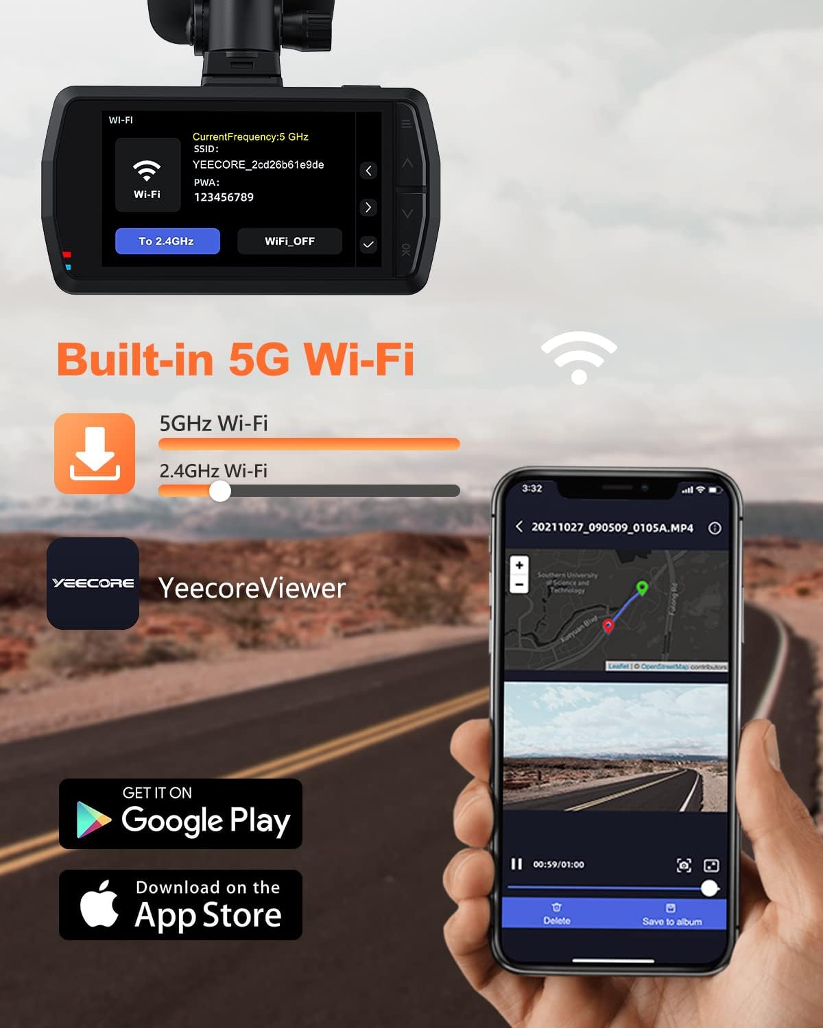CÁMARA PARA AUTO YEECORE D21 DASH CAM 4K CON WIFI 5.8GHZ Y GPS - 4