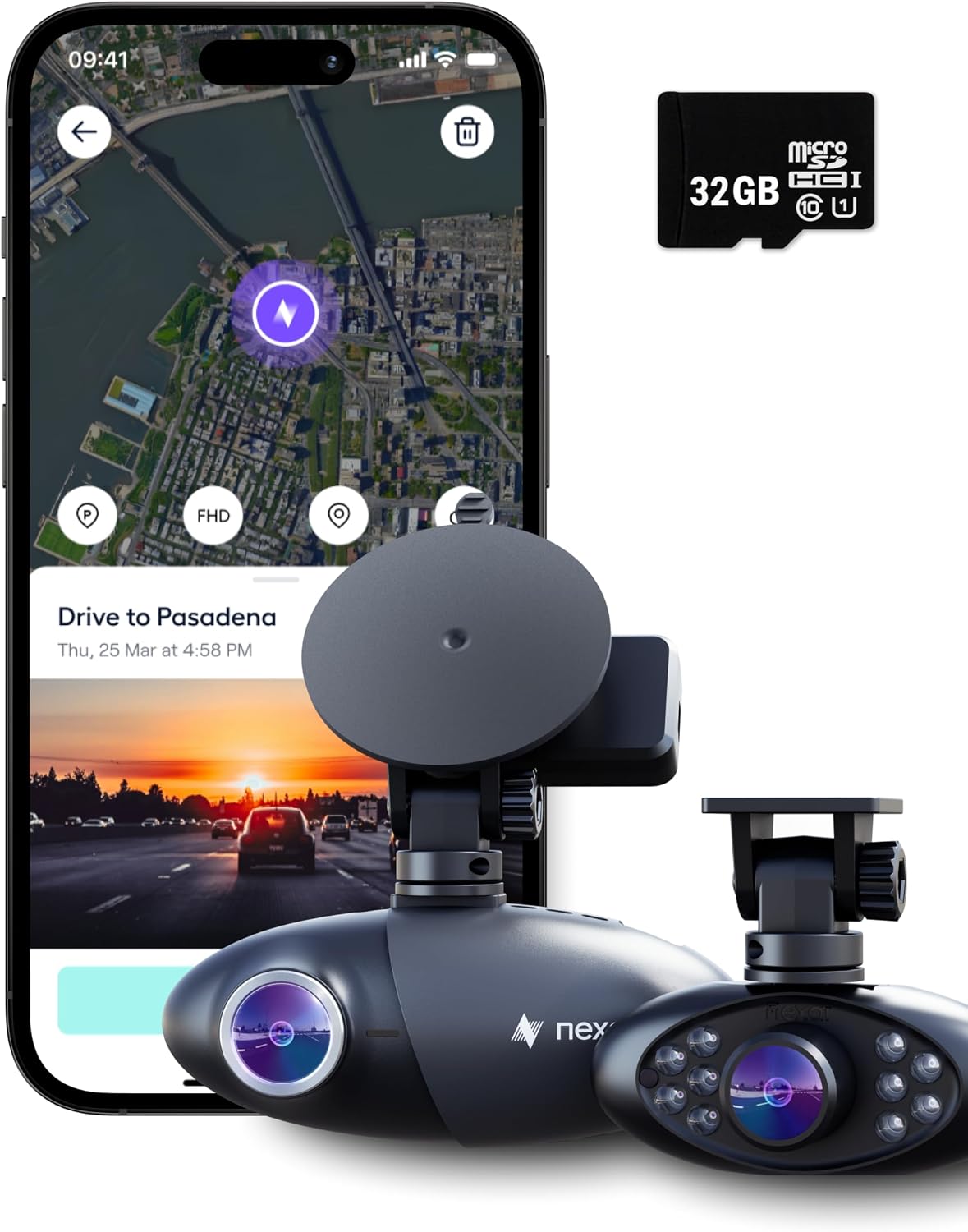 CÁMARA PARA AUTO NEXAR PRO DUAL DASH CAM 1080P FHD CON CÁMARAS FRONTAL E INTERIOR - 1