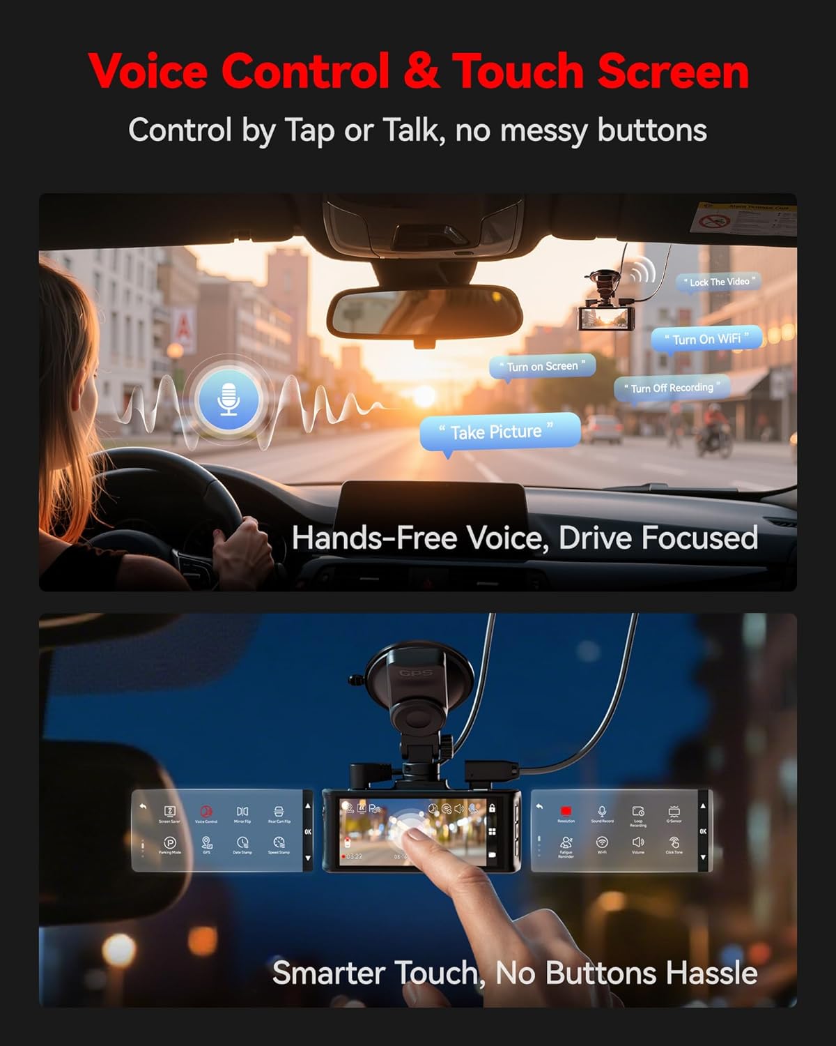 CÁMARA PARA AUTO REDTIGER F7N TOUCH 4K STARVIS 2 FRONTAL Y TRASERA CON WIFI 5.8GHZ - 3