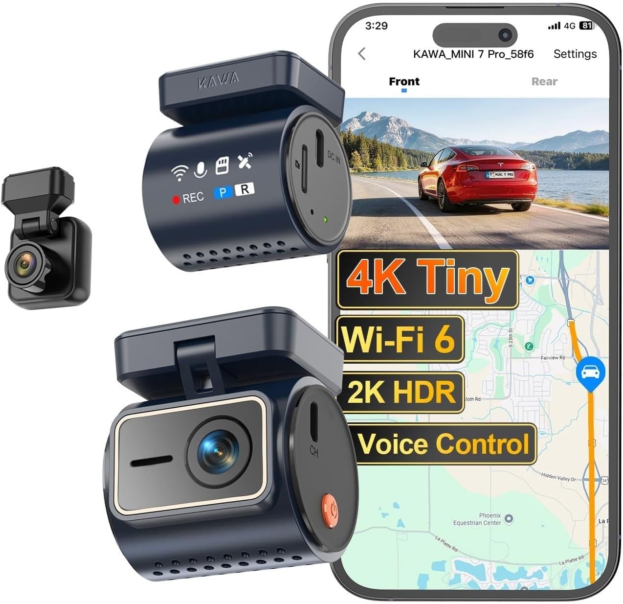 CÁMARA PARA AUTO KAWA DUAL DASH CAM 4K+1080P CON GPS Y WI-FI 6 - 1